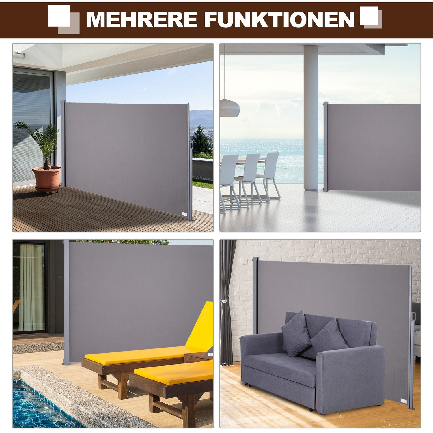 Grå polyester sidomarkisgardin, 300x200cm Sekretess & solskydd