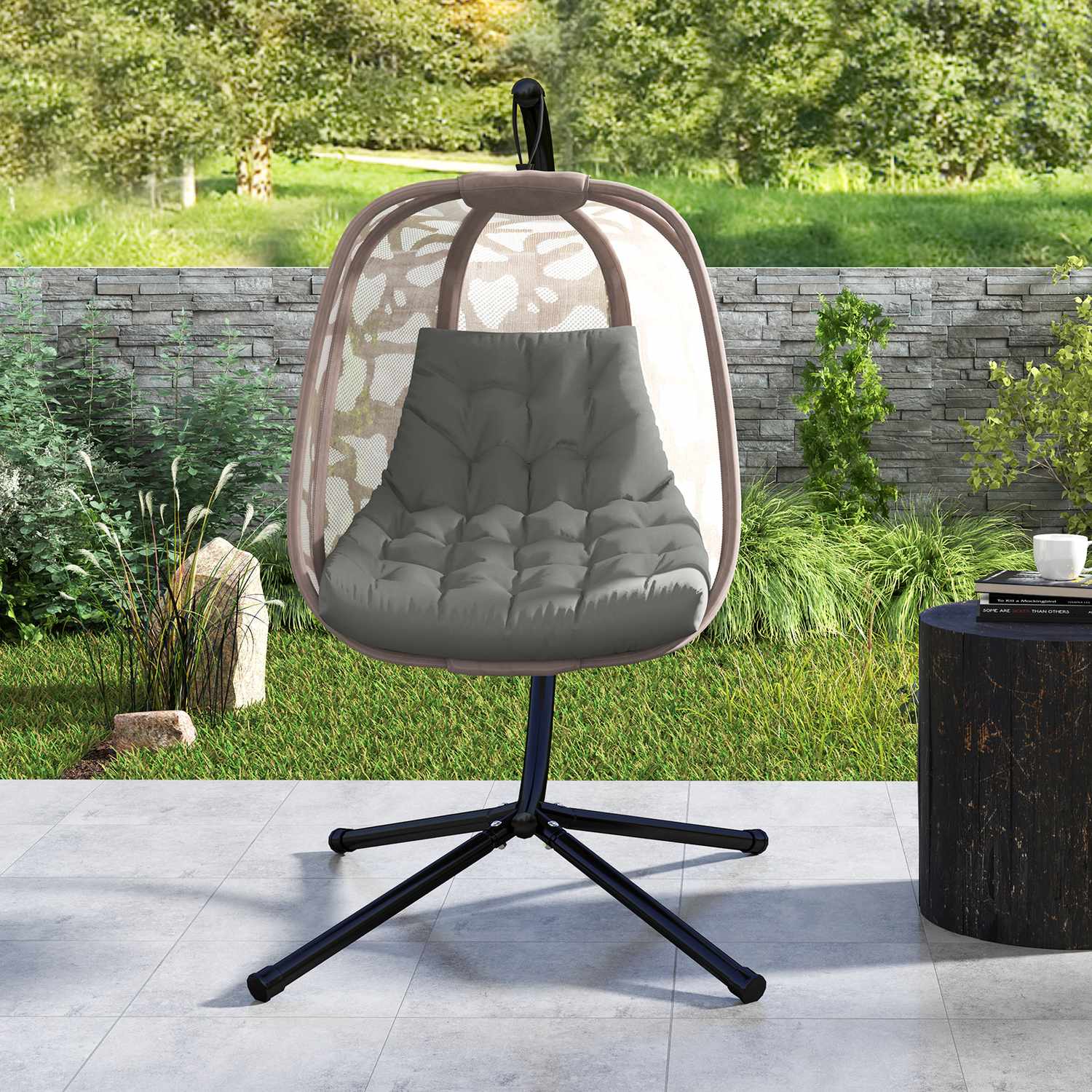 Šedý sedák na židli s opěradlem, 120x100 cm, vodoodpudivý