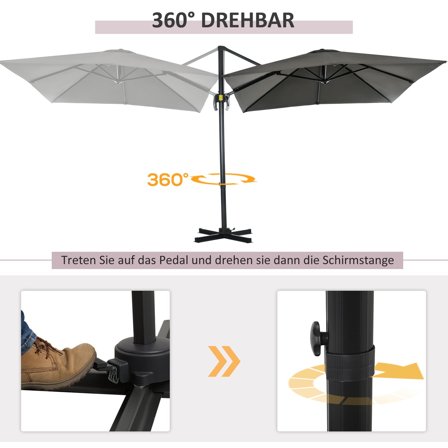 Grått Cantilever Garden Parasoll, 245x245cm – Justerbart & Vridbart