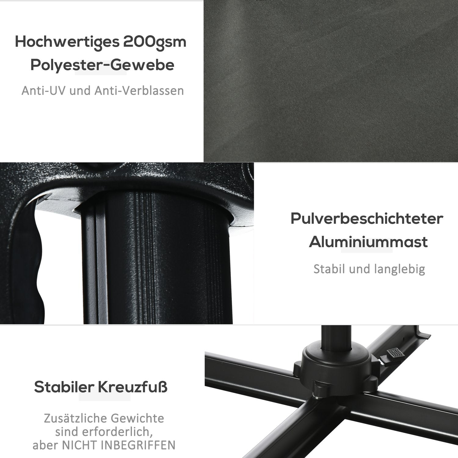 Grått Cantilever Garden Parasoll, 245x245cm – Justerbart & Vridbart