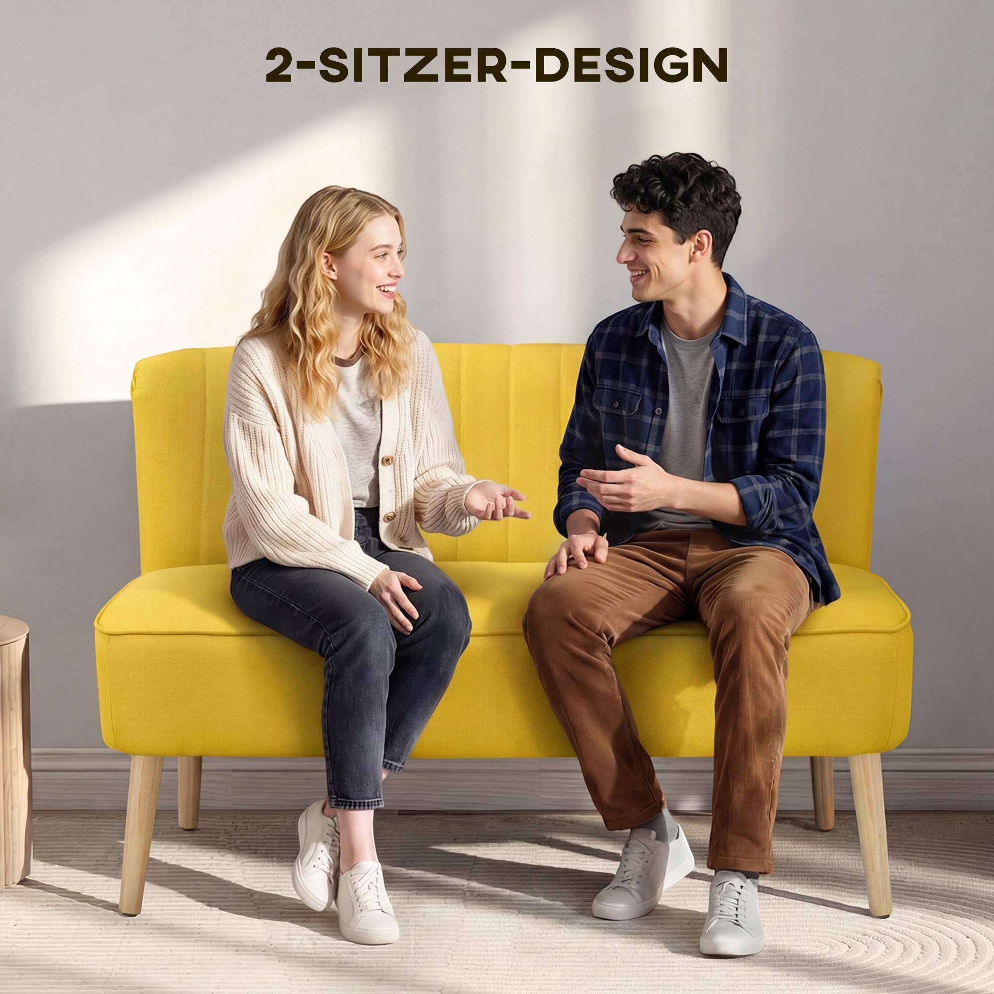 Gul 2-sitssoffa, skum och linne, kompakt design