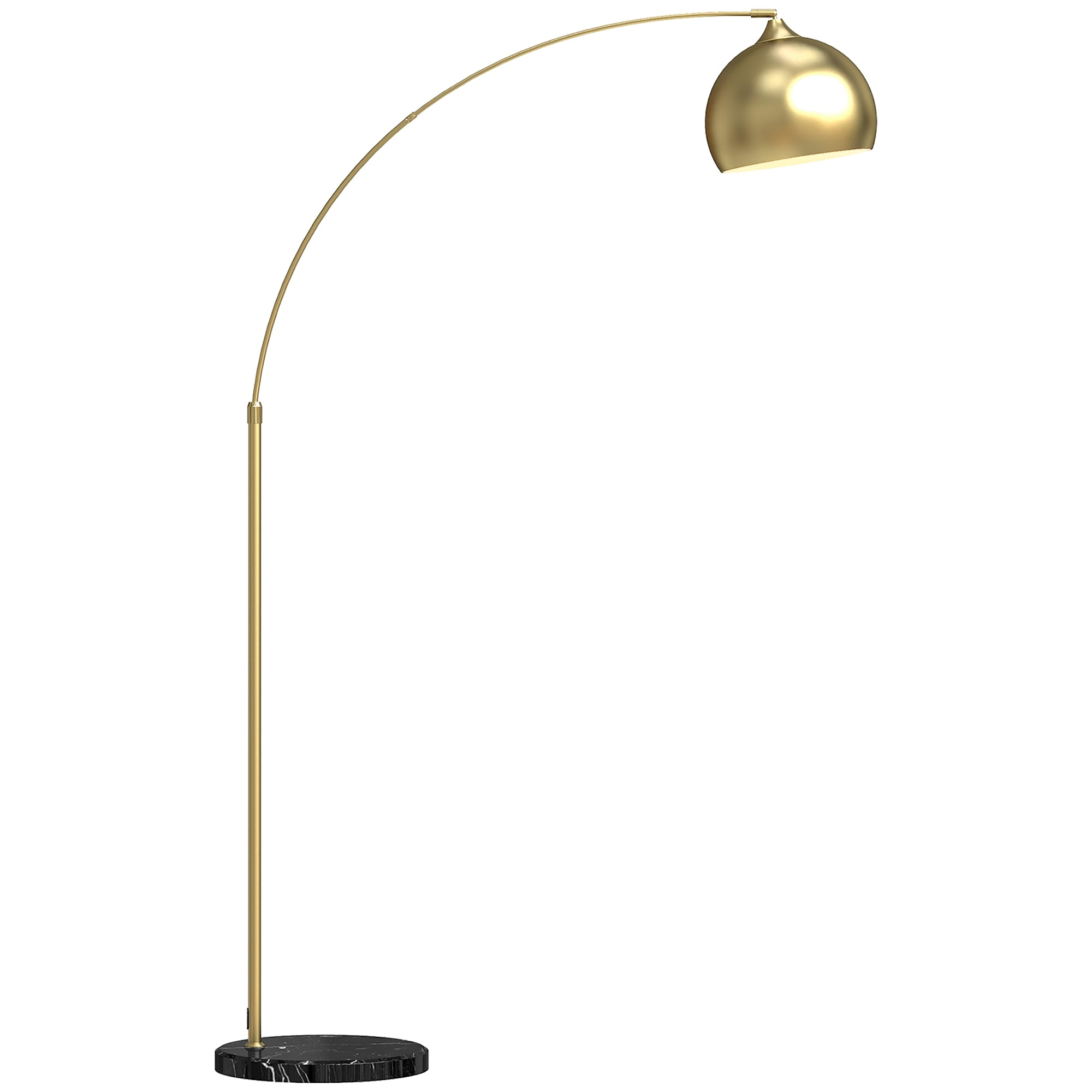 Guldfärgad båggolvlampa med justerbart stativ, marmorfot