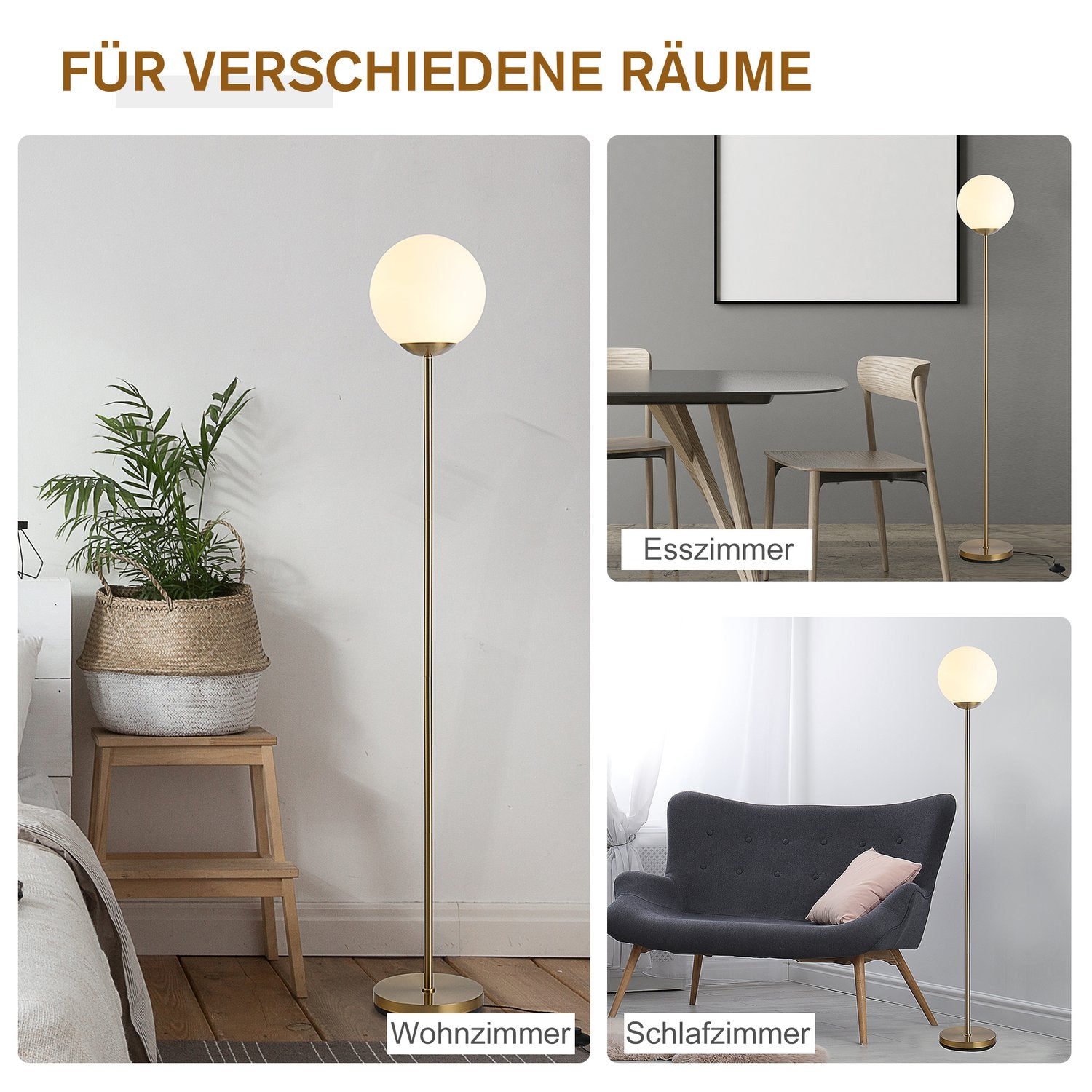 Guldmetall golvlampa med glas – 25x25x171cm