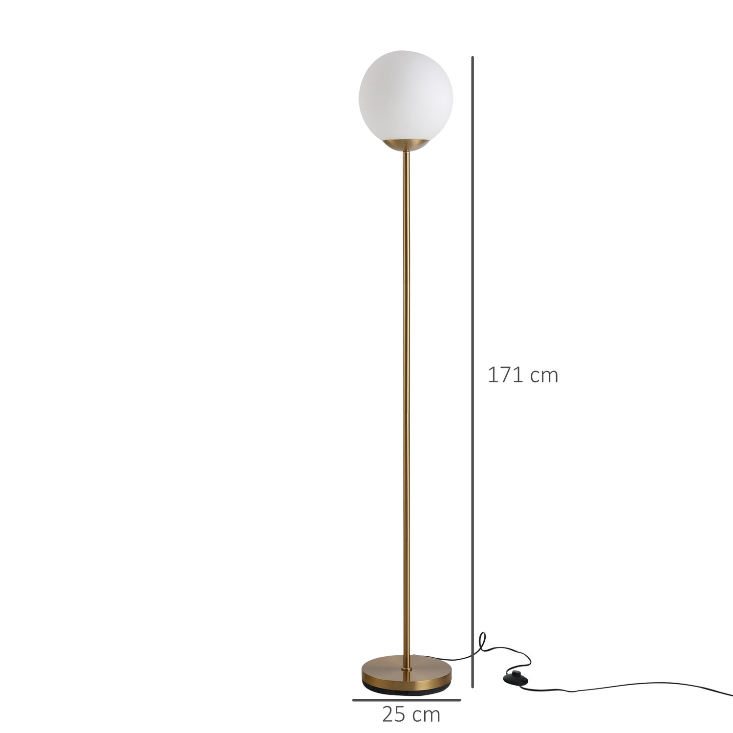 Guldmetall golvlampa med glas – 25x25x171cm