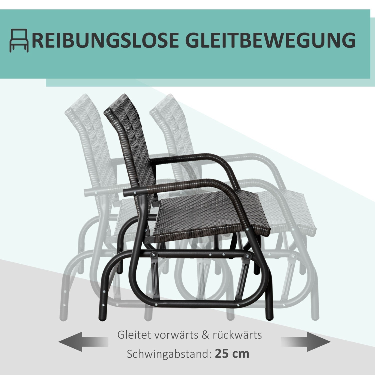 Gungbänk i polyrattan utomhus, 2-sits, grå, 70x120x84 cm