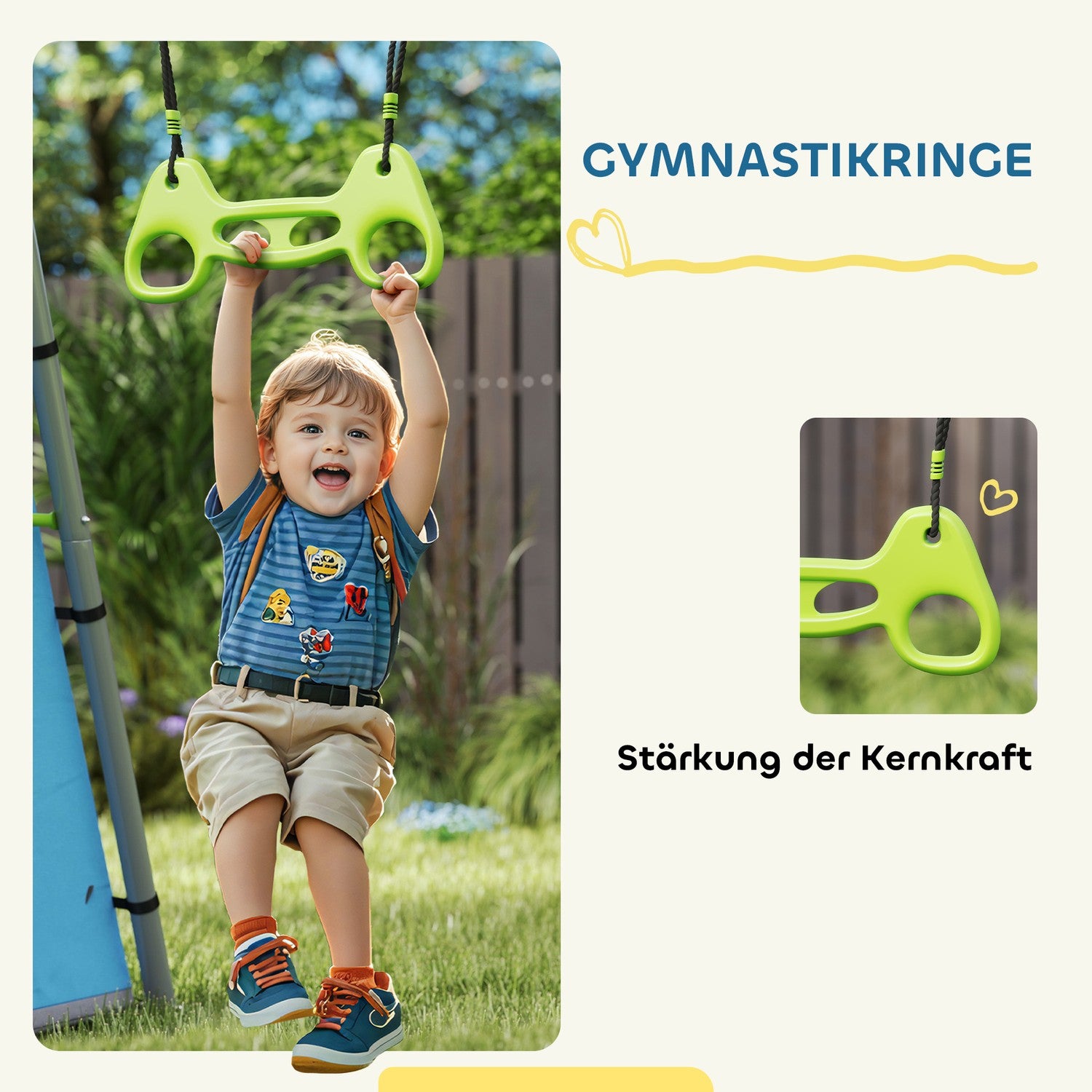Gungställning utomhus med tält, gunga & ringar - grön