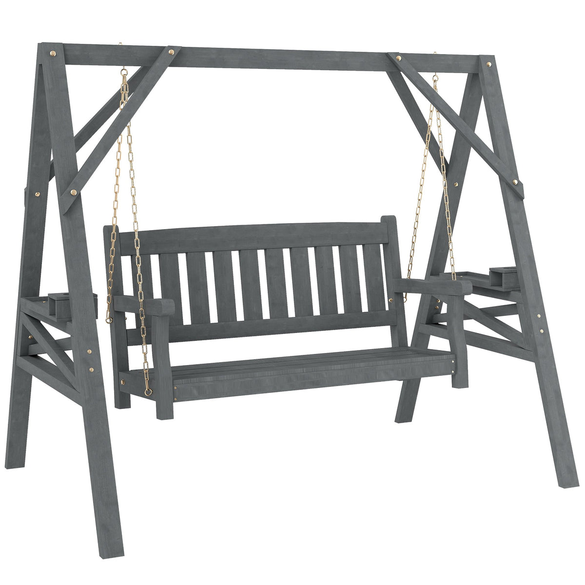 Gungstol i trä för 2 personer, ergonomisk, grå, kapacitet 250 kg