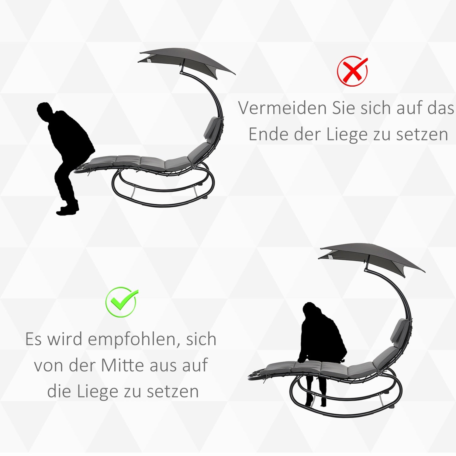 Gungstol med tak för trädgård eller kontor, mörkgrå