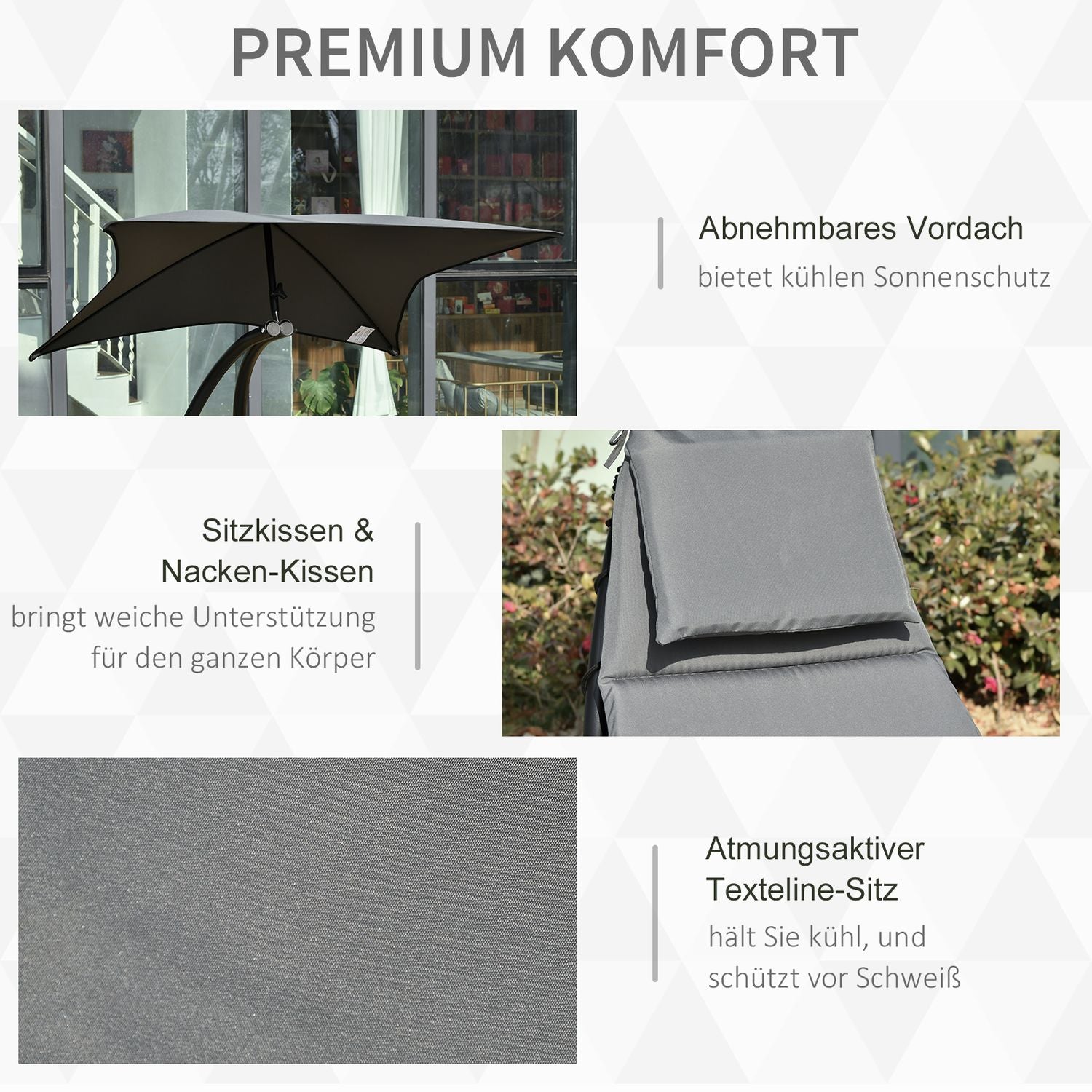 Gungstol med tak för trädgård eller kontor, mörkgrå