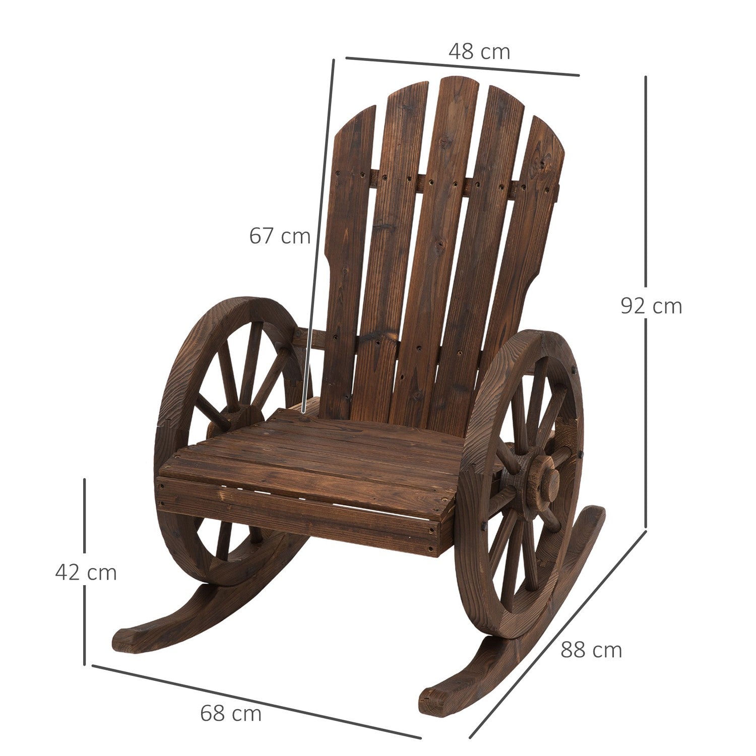 Gungstol, rustikt trä, mörkbrun, hjuldesign
