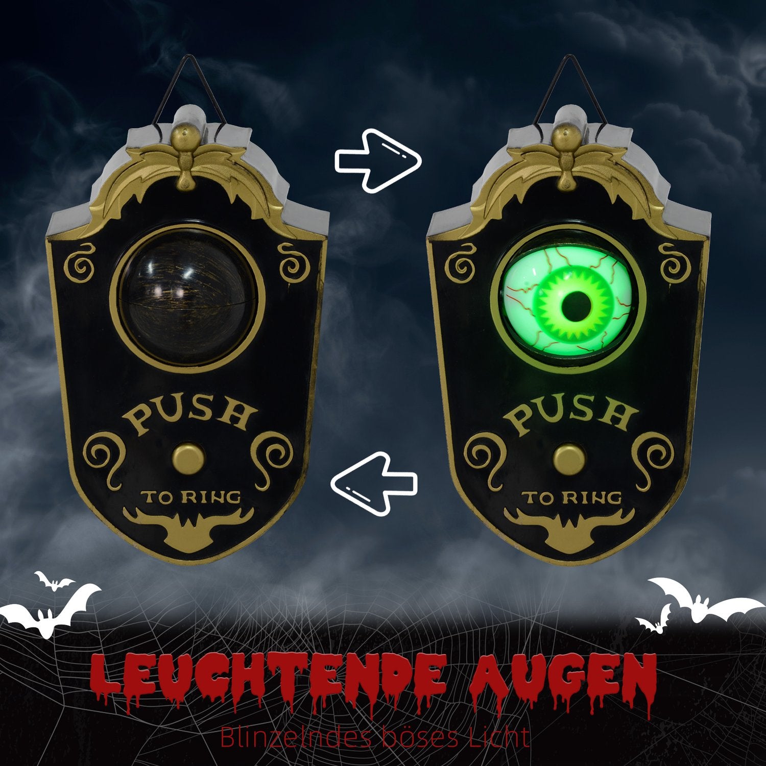 Halloween dörrklocka dekoration, 18cm LED & ljud ögonglob