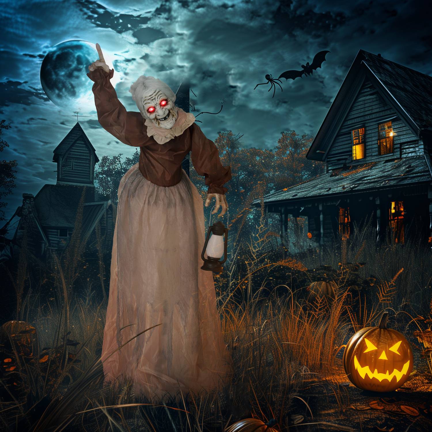 Halloween-häxdekoration, 150 cm, LED-ljus, ljud