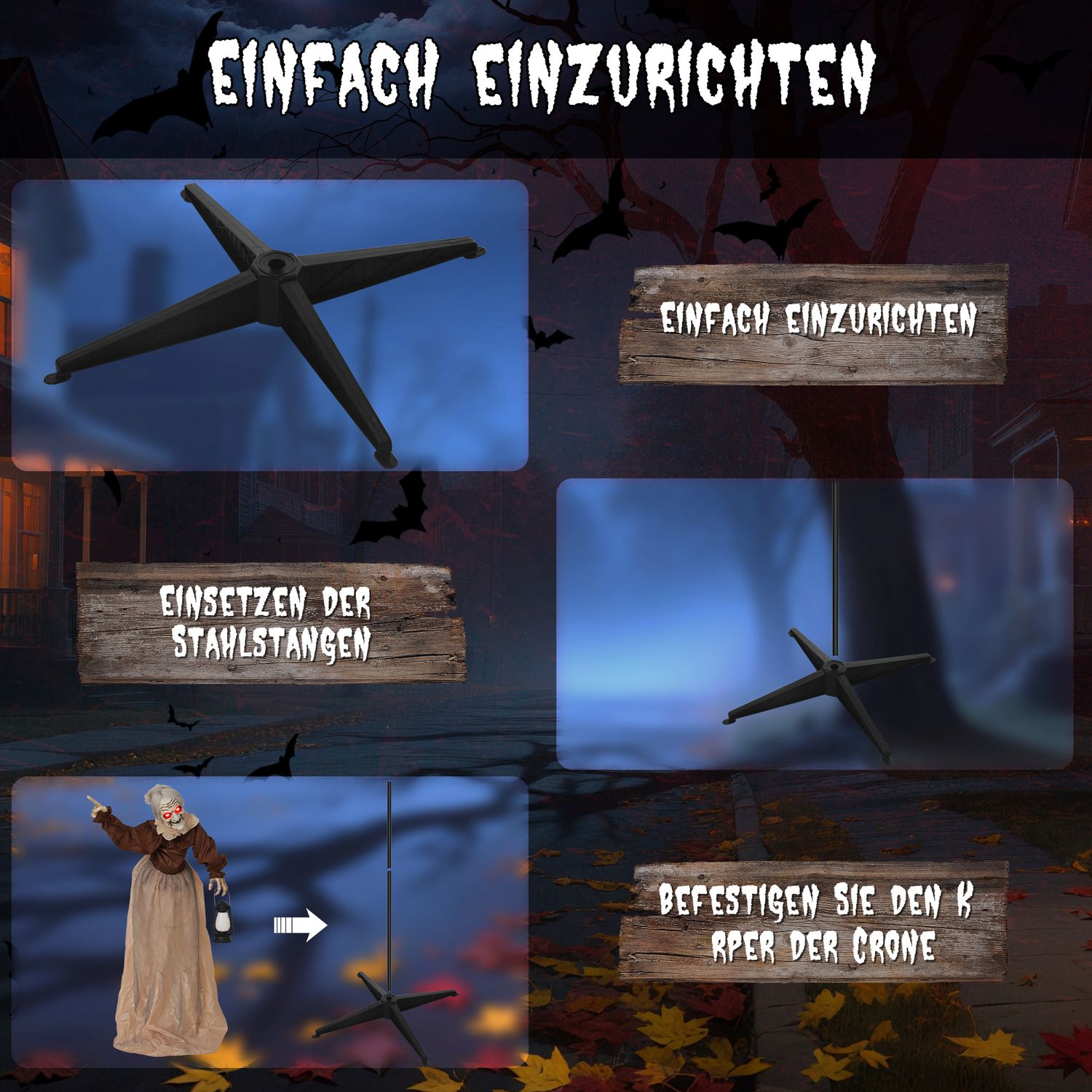 Halloween-häxdekoration, 150 cm, LED-ljus, ljud