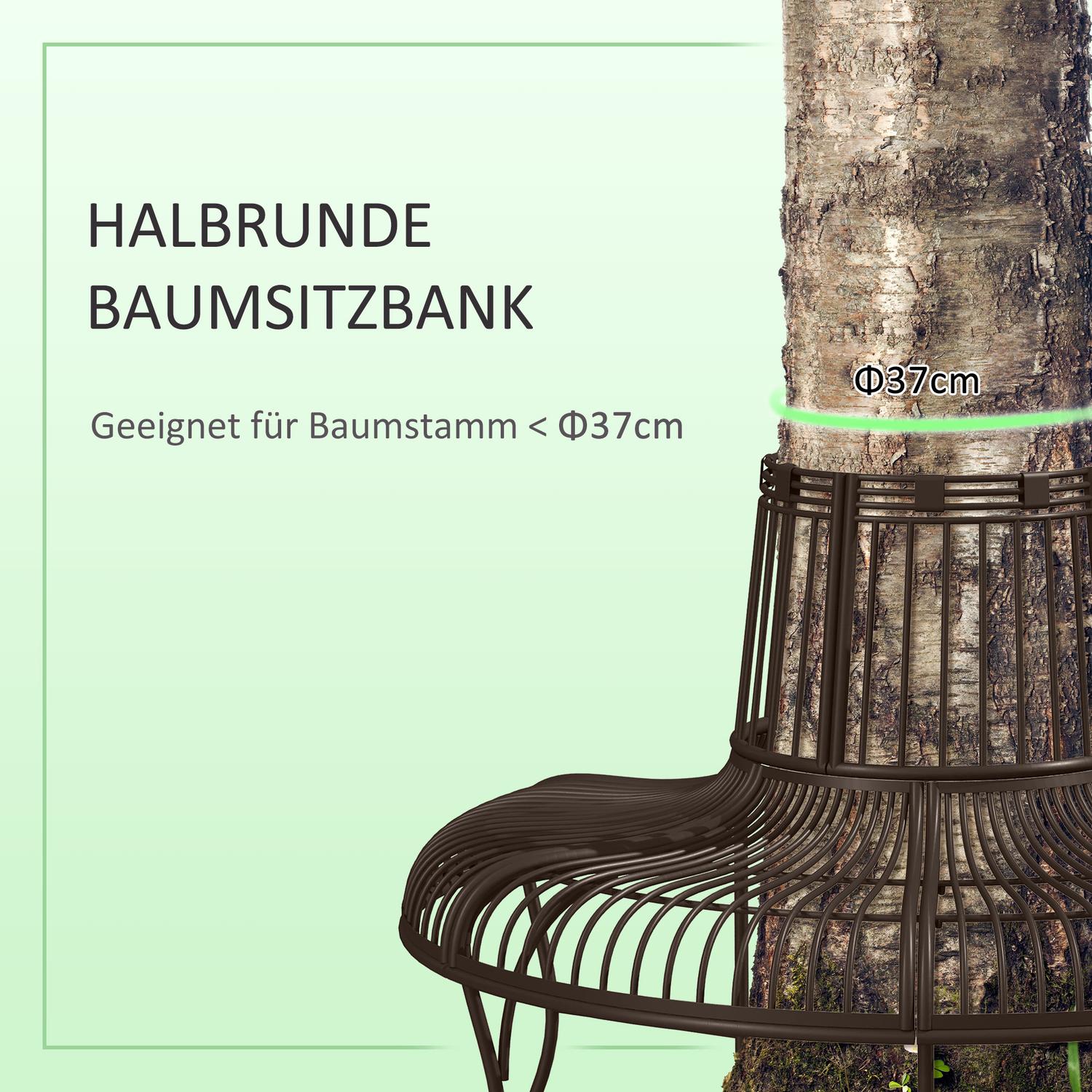 Halvcirkelformad metallträdbänk för 37 cm stammar, 135 x 70 x 85 cm