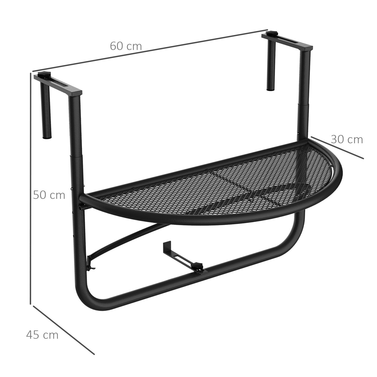 Halvrunda metallbalkongbord, höjdjusterbar Ø30Cm