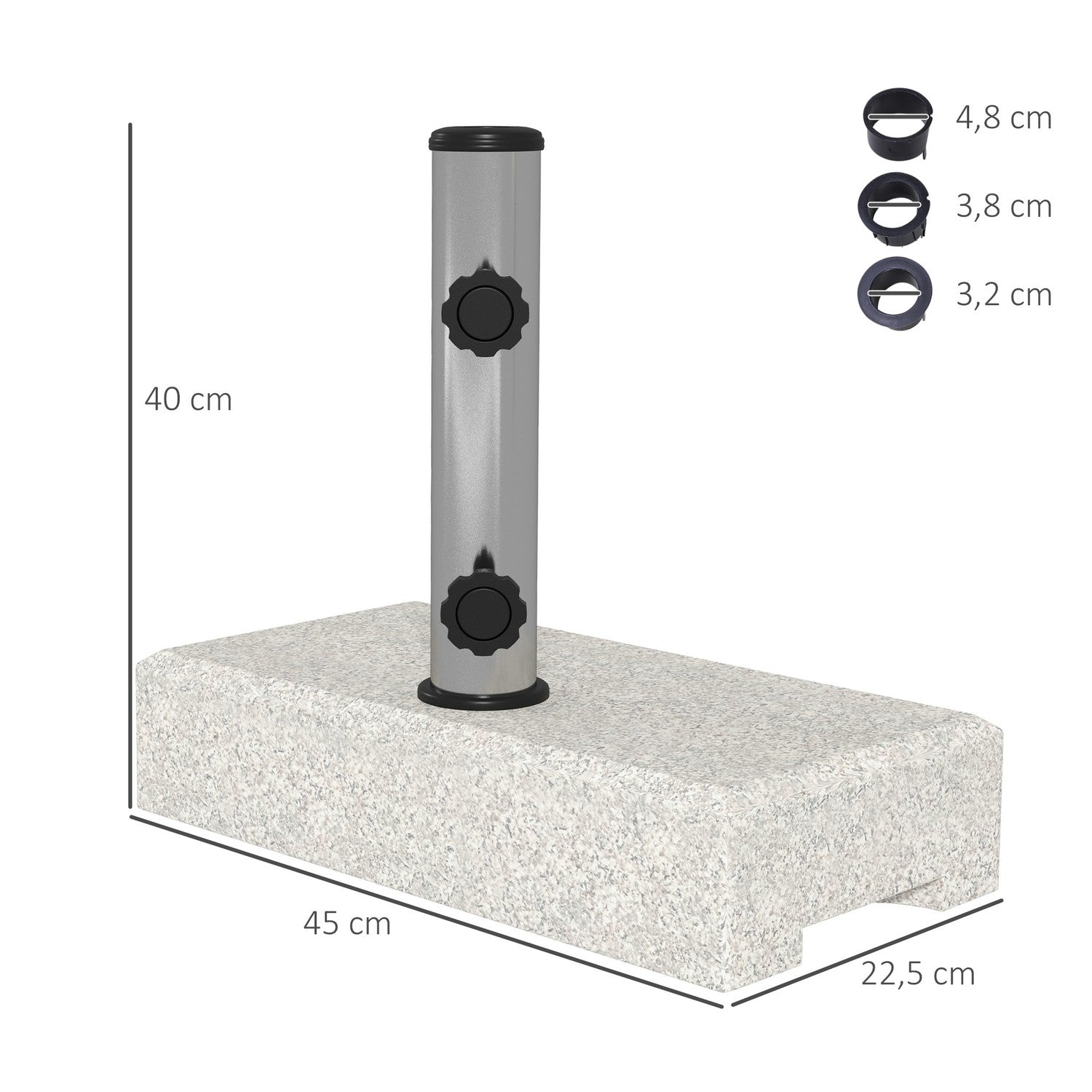 Půlkruhový podstavec pod slunečník, žulový, 25 kg, pro tyče 32–48 mm