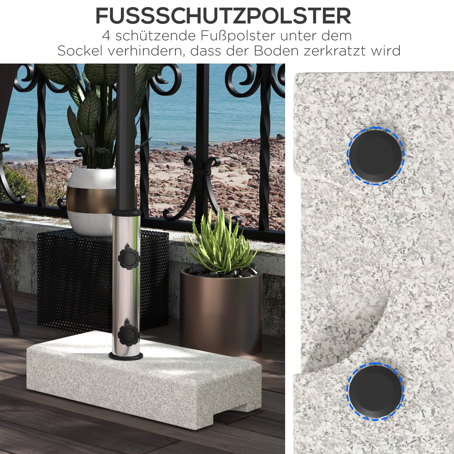 Půlkruhový podstavec pod slunečník, žulový, 25 kg, pro tyče 32–48 mm