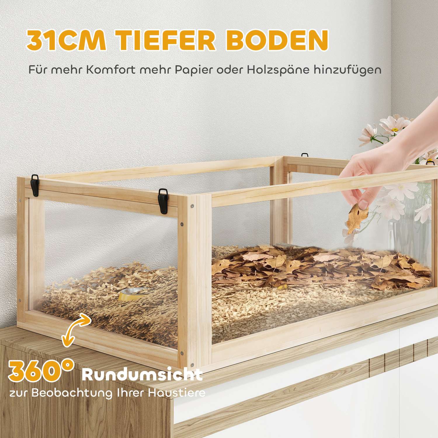 Hamsterbur, 3-vånings trä med leksaker, 80x50x76 cm