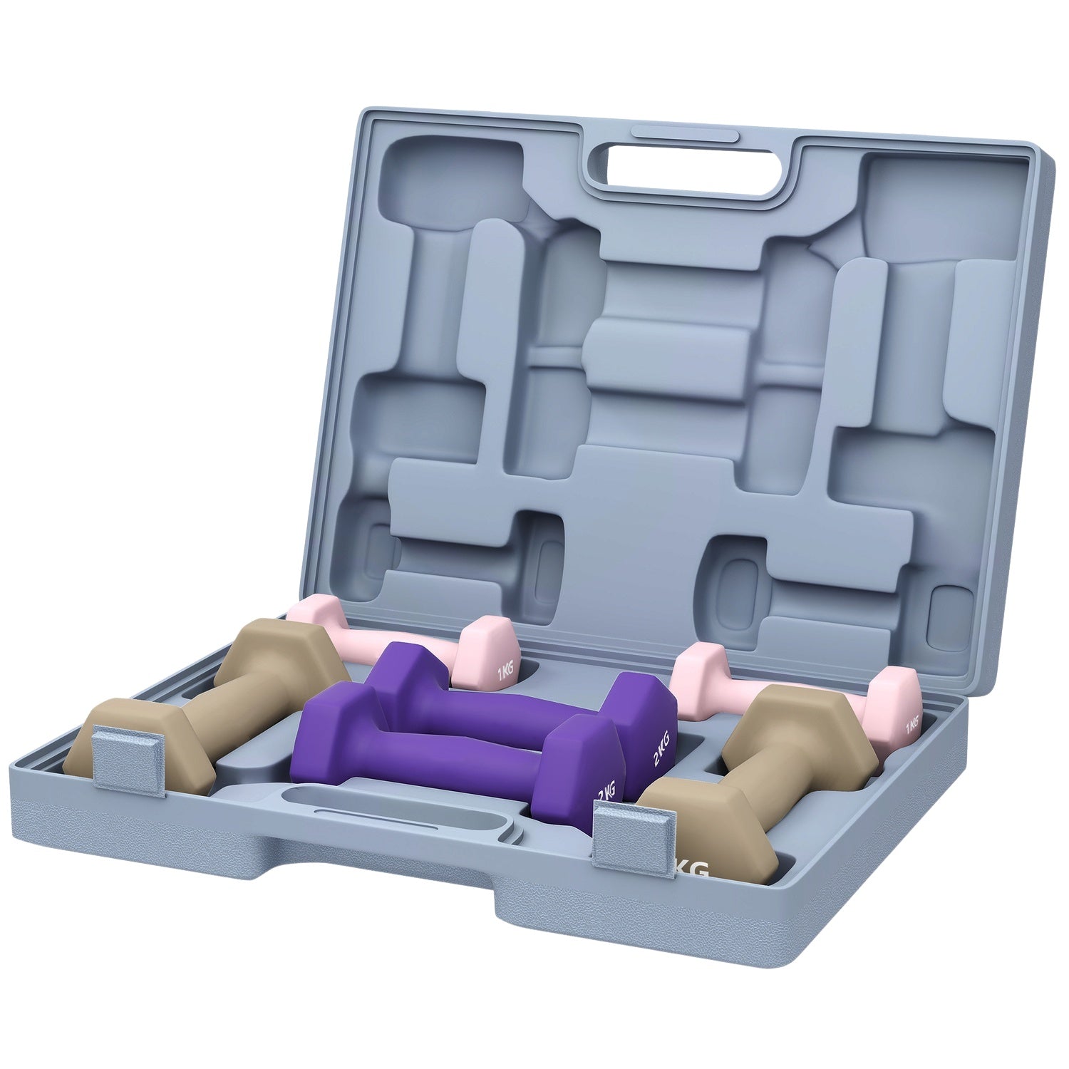 Hantelset, 6-delade stålvikter med fodral, 1 kg-3 kg