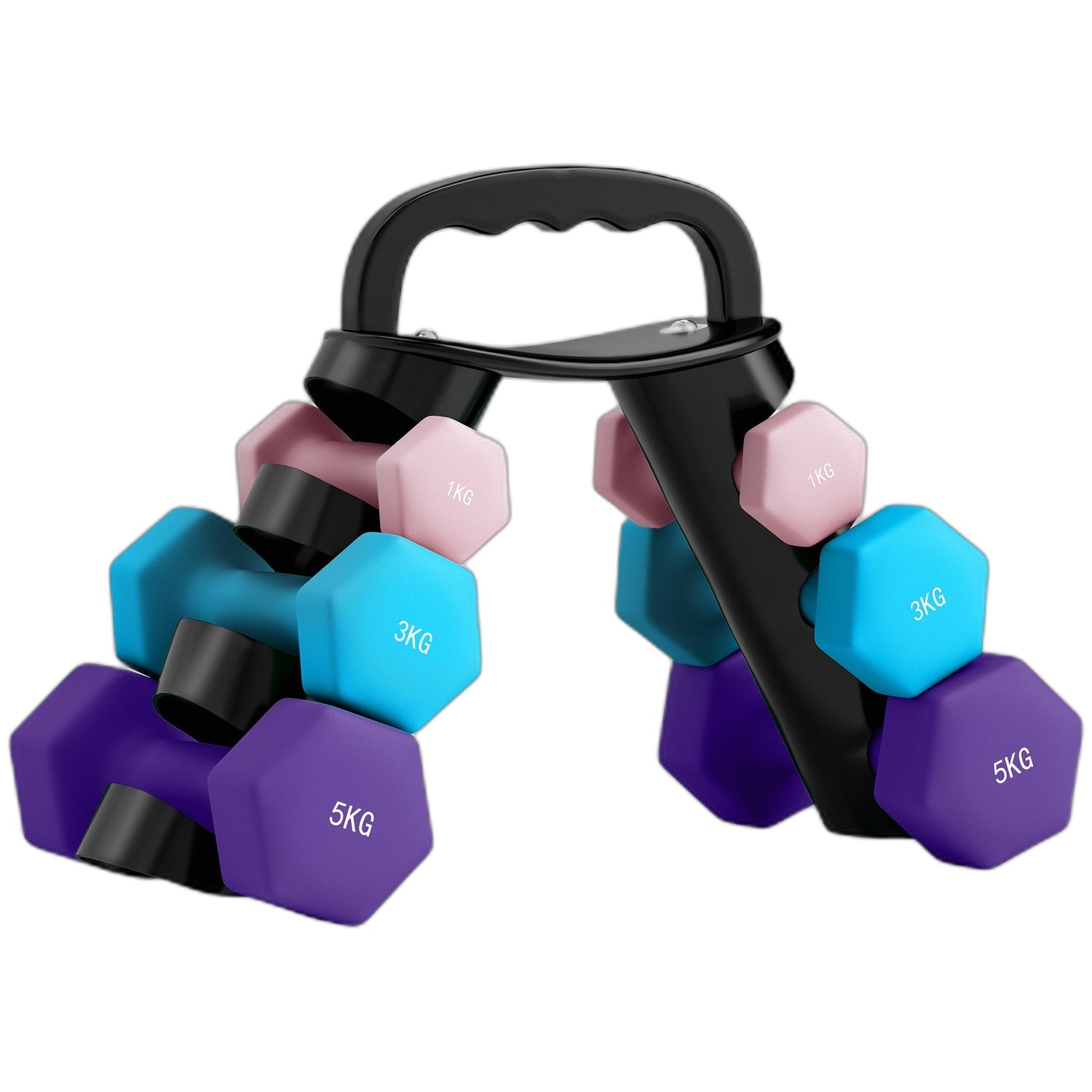 Hantelset med ställ – 6 vikter: 2x1kg, 2x3kg, 2x5kg