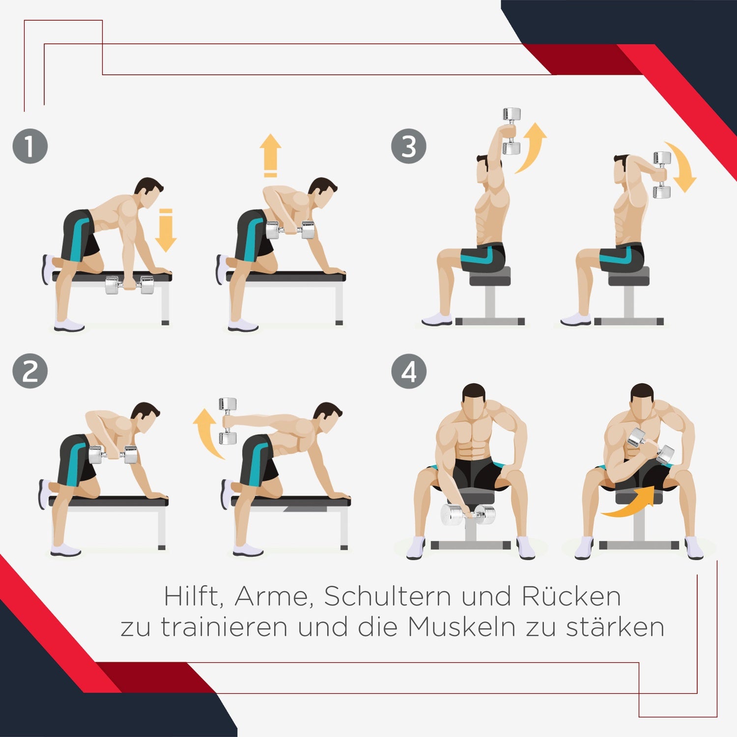 Hantlarset – 10 kg, metall, halkfritt räfflade handtag