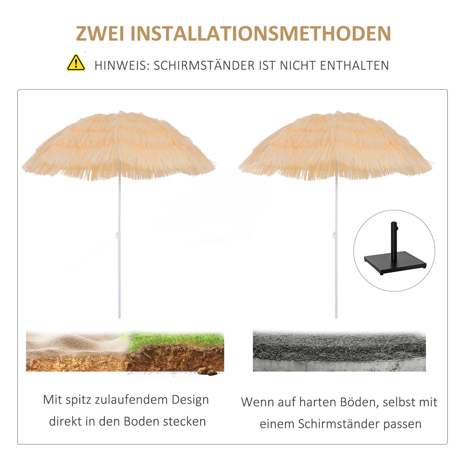 Hawaiian Beach Paraply – 160cm, Beige, Olika färger