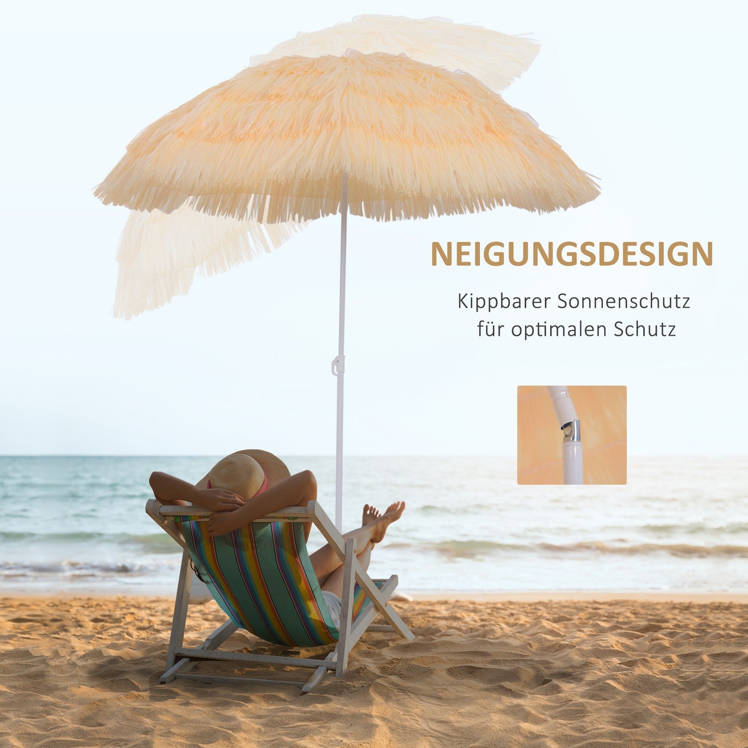 Hawaiian Beach Paraply – 160cm, Beige, Olika färger