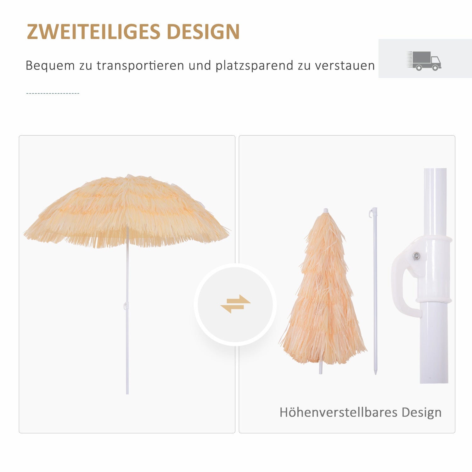 Hawaiian Beach Paraply – 160cm, Beige, Olika färger
