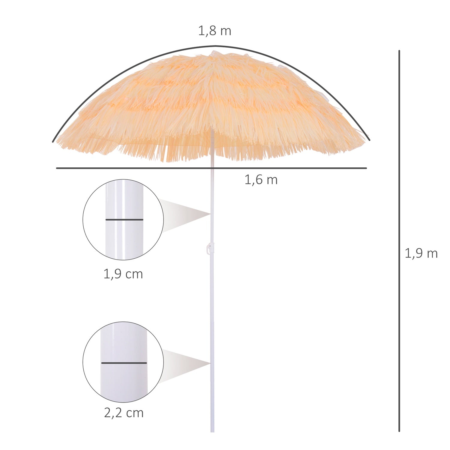 Hawaiian Beach Paraply – 160cm, Beige, Olika färger
