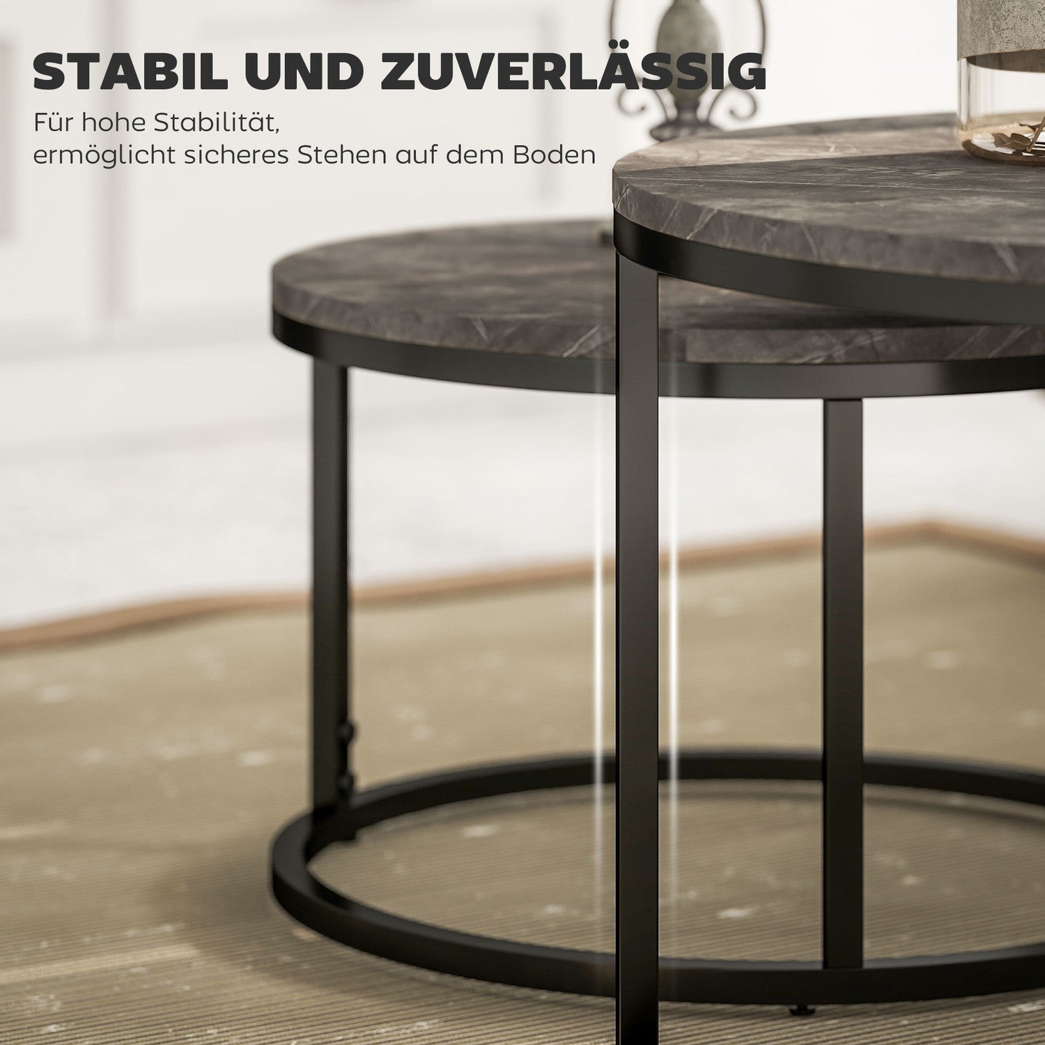 Häckande soffbordsset, marmorlook, metallram