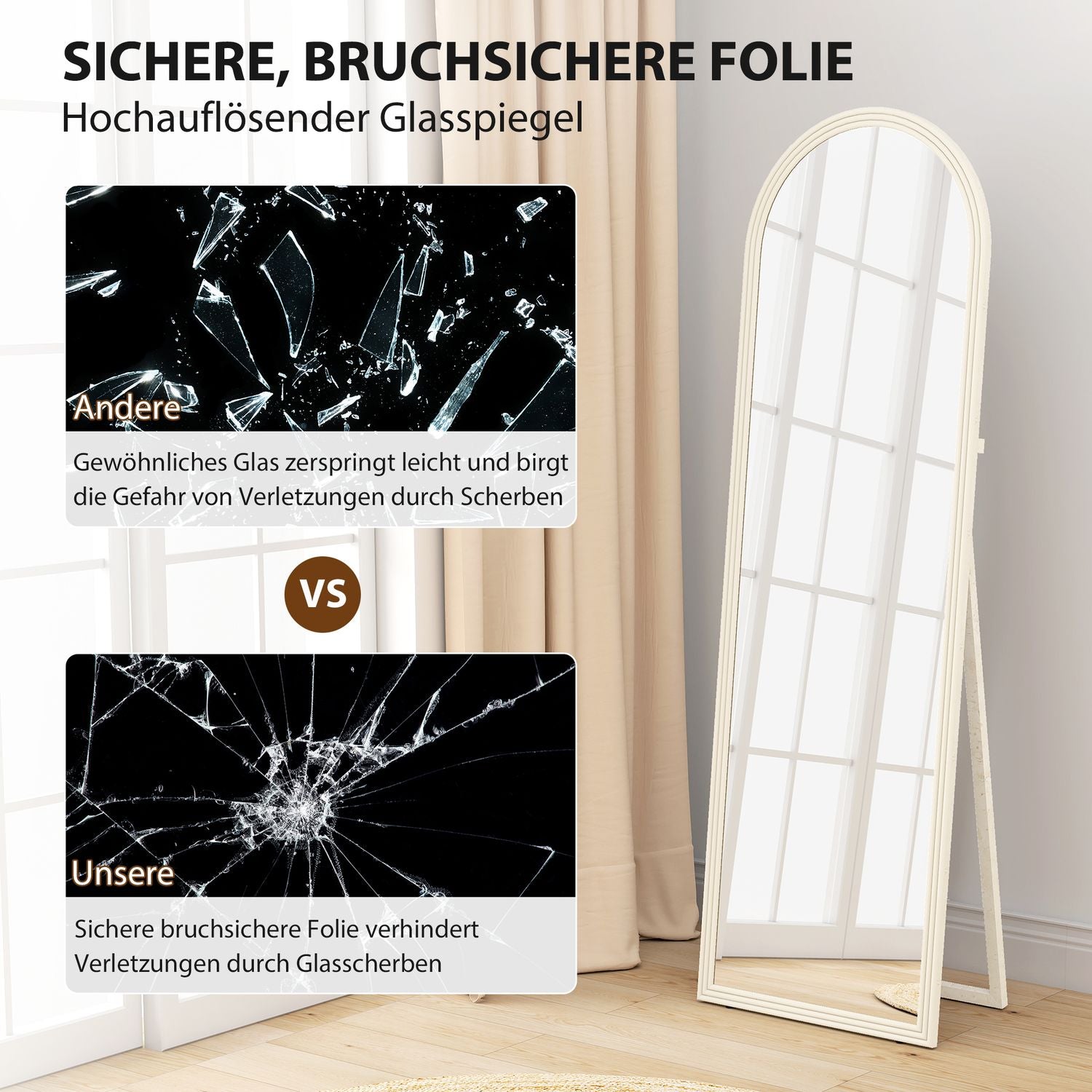 Helkroppsspegel, 50x160 cm, fristående, väggmonterad