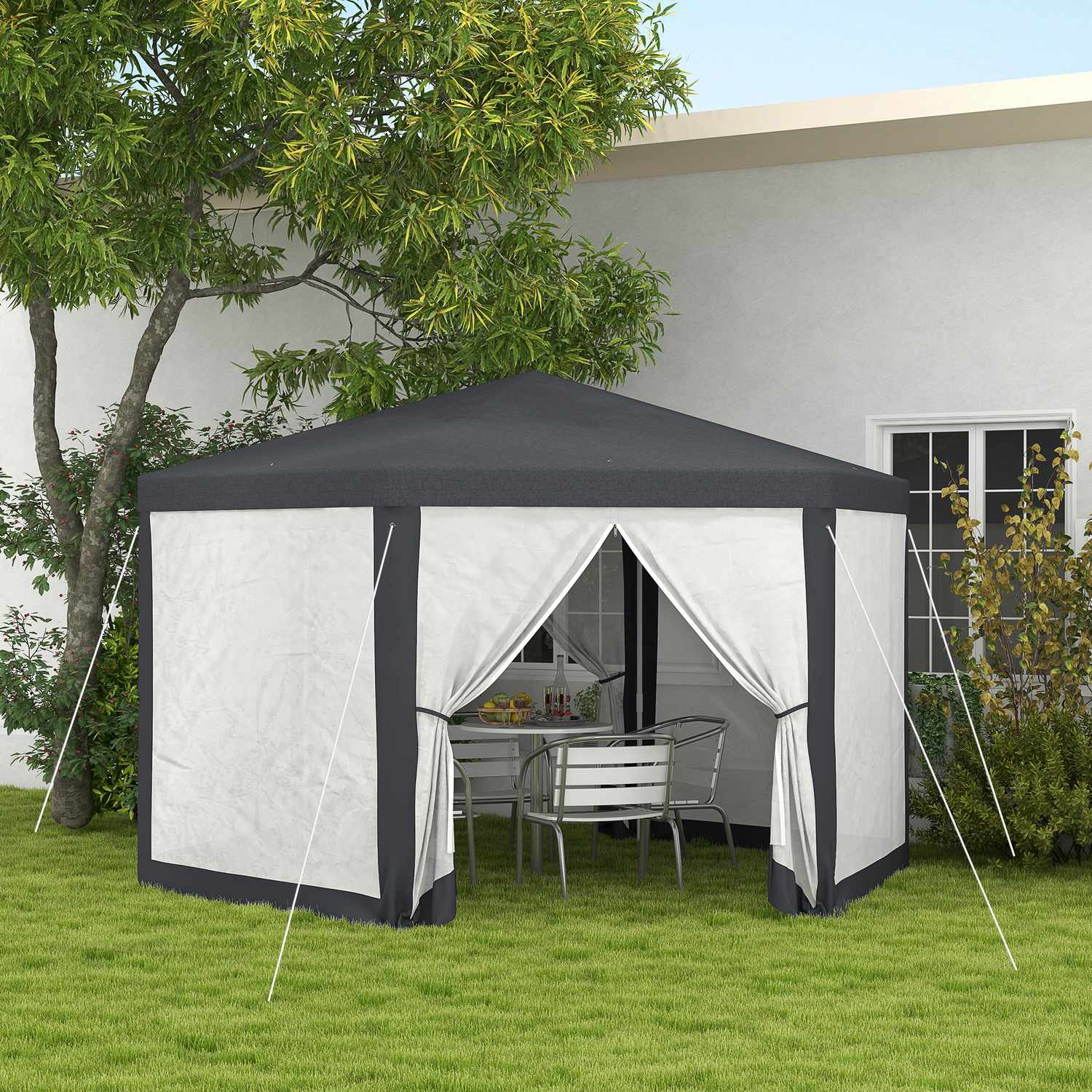 Šestihranný altán 4x4m, polyester a kov, s moskytiérou