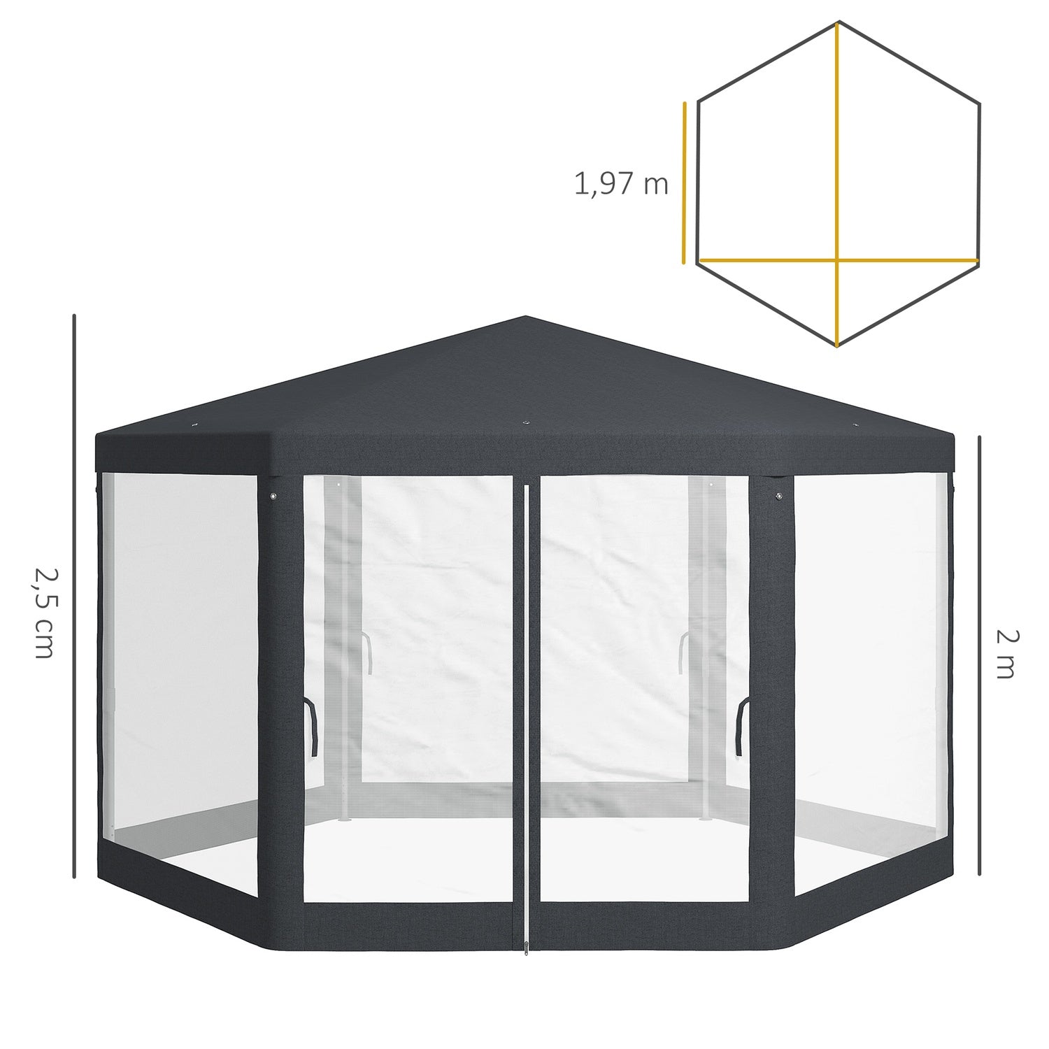 Šestihranný altán 4x4m, polyester a kov, s moskytiérou