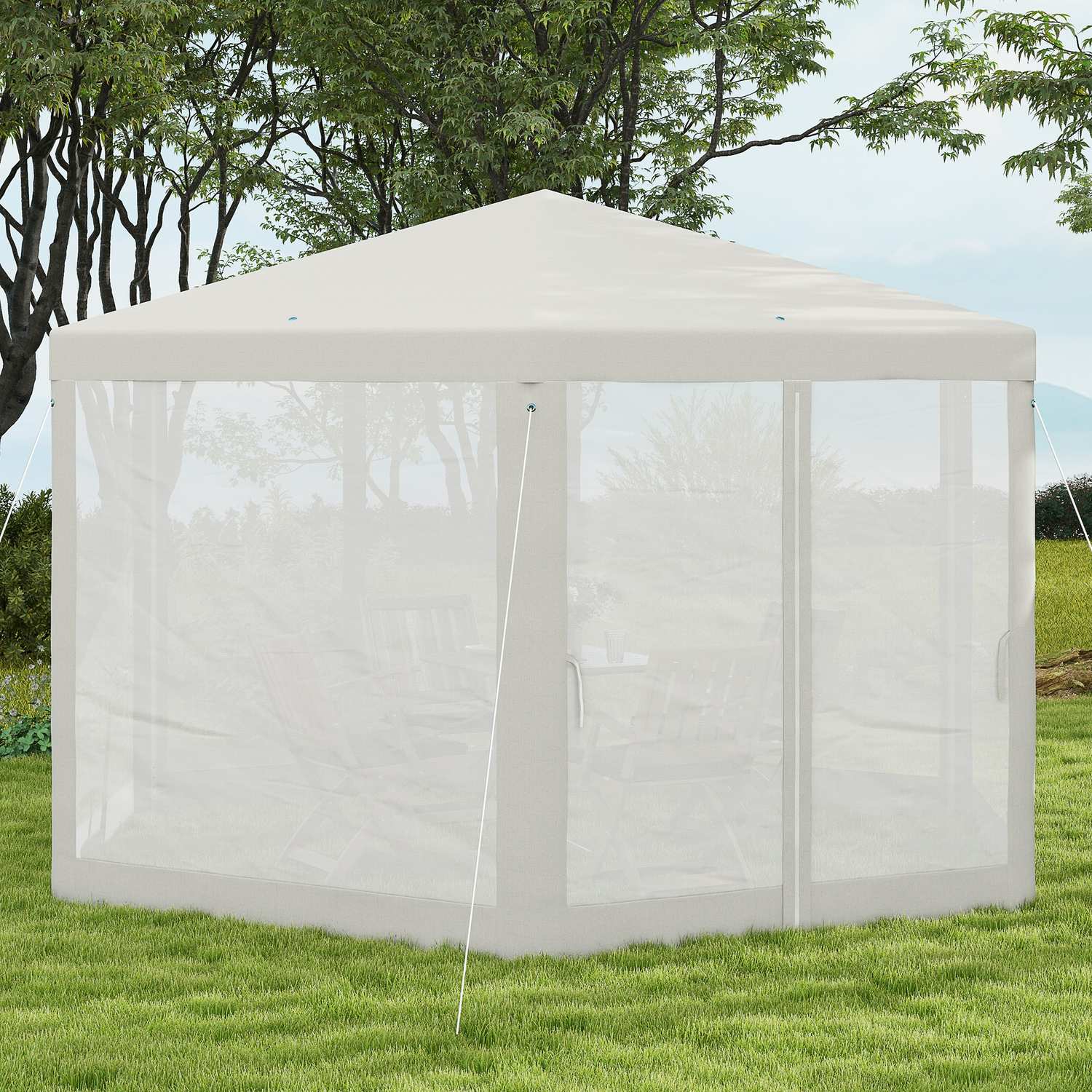 Šestihranný krémový párty stan, moskytiéra, polyester