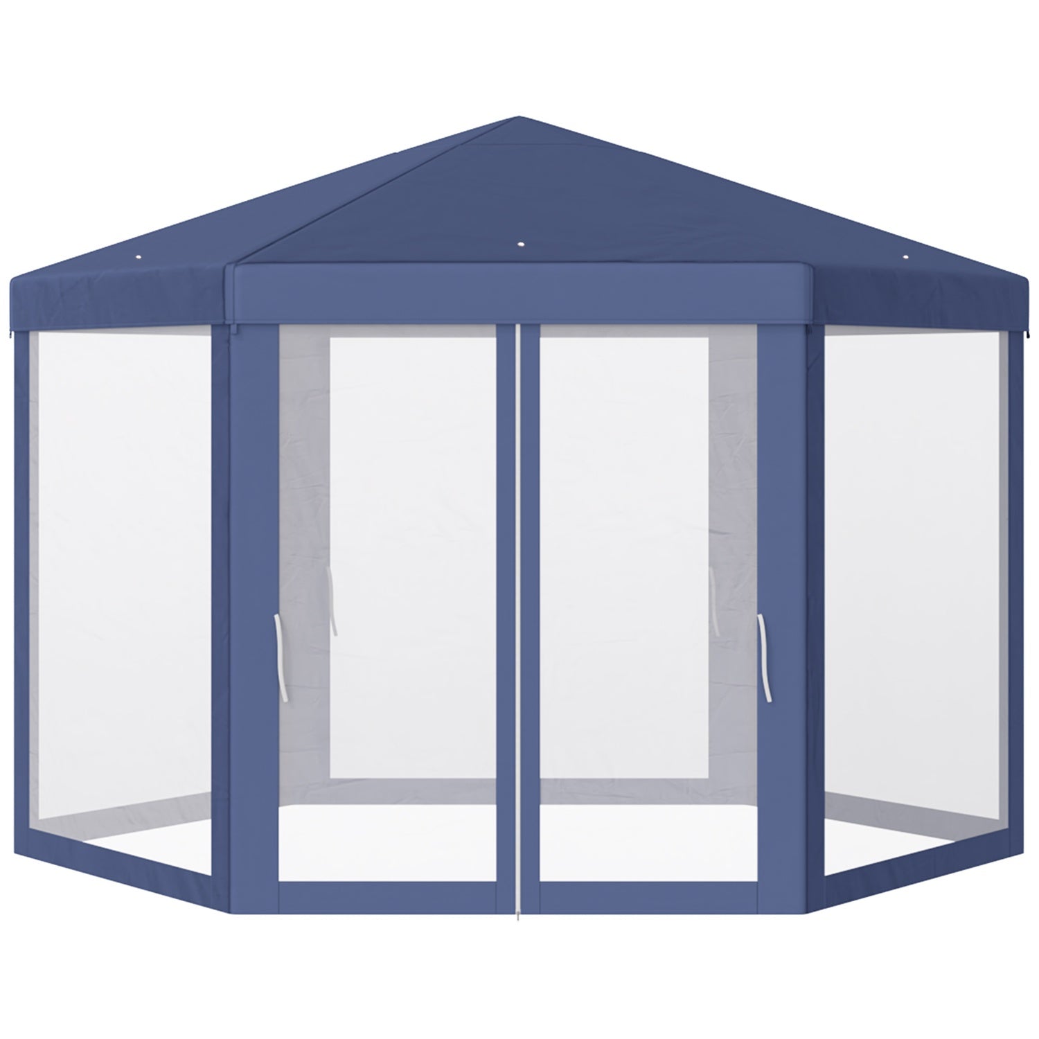 Hexagonal trädgårdspaviljong med myggnät – blå, 195x250x250 cm