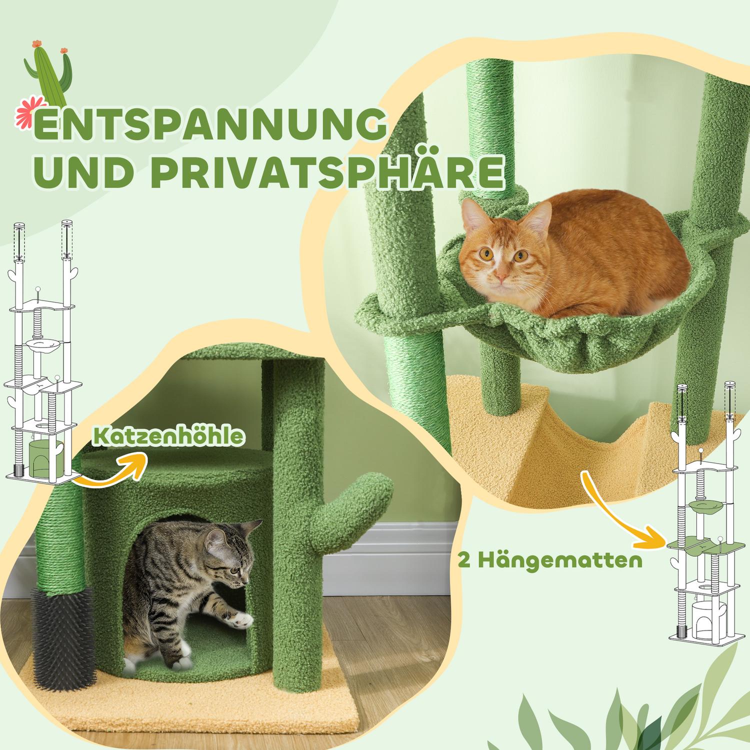 Högt i tak kattträd 225-255cm med grotta & korg - grön