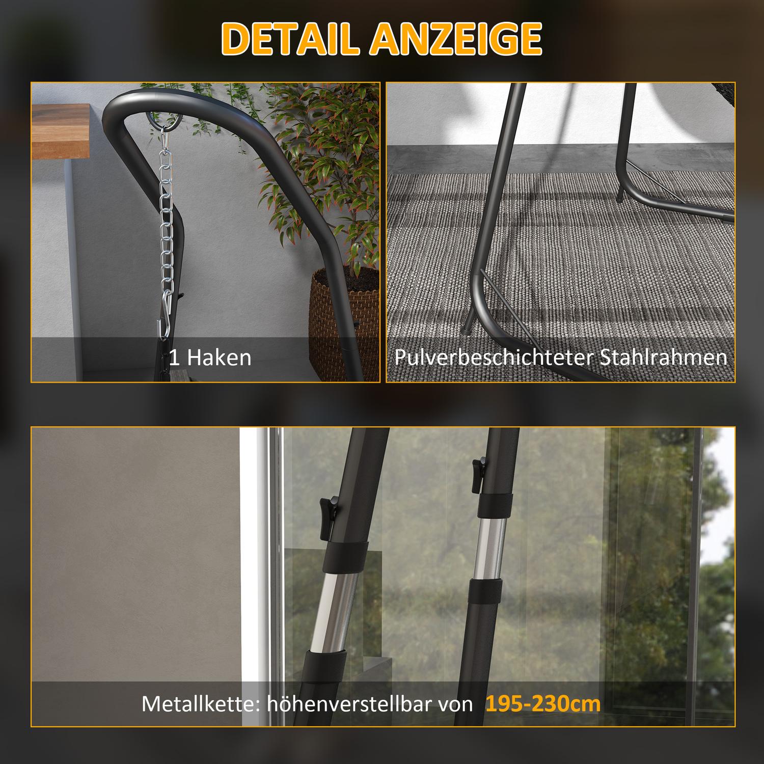 Výškově nastavitelné kovové závěsné křeslo, černé