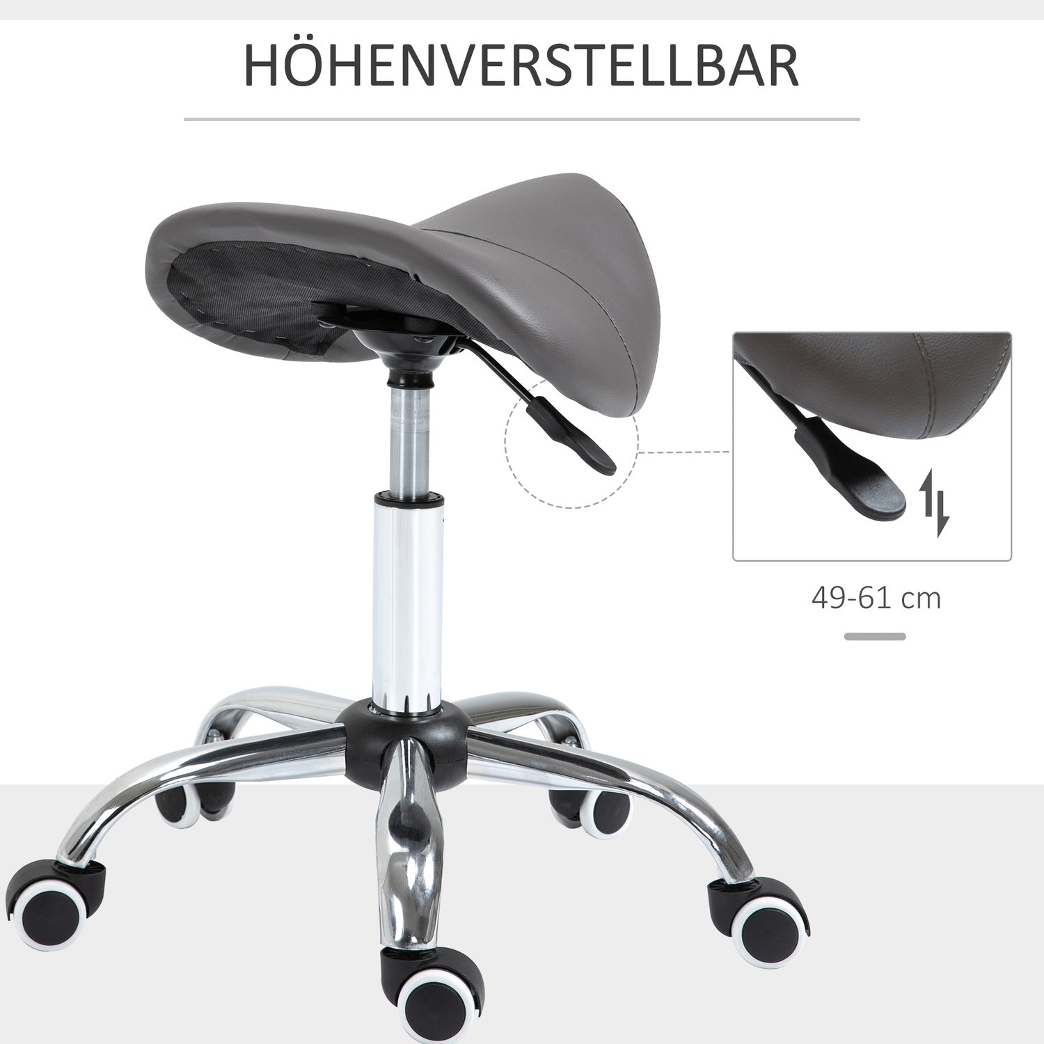 Höjdjusterbar rullande arbetspall, grå konstläder