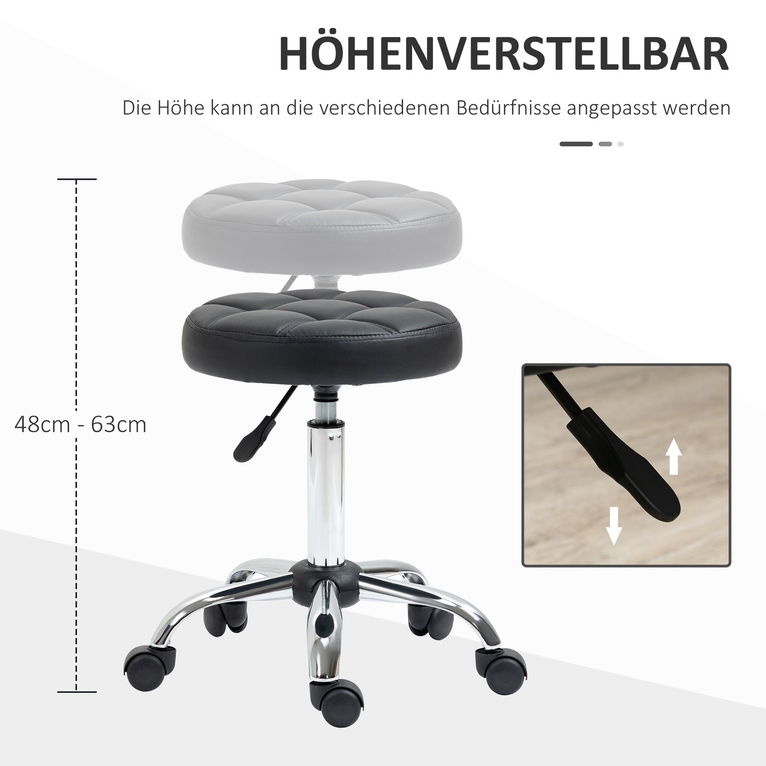 Höjdjusterbar salongspall i svart konstläder