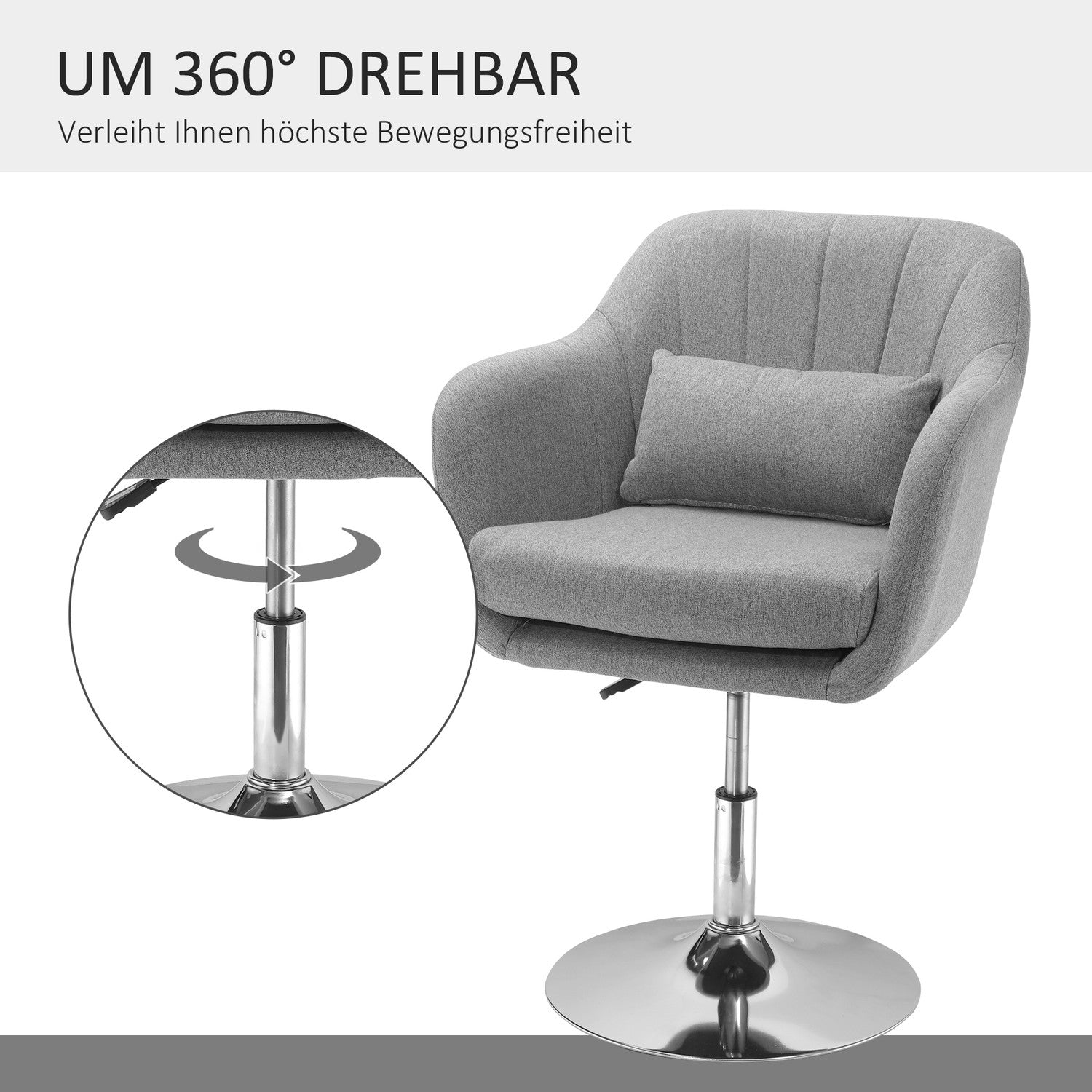 Höjdjusterbar snurrstol, linneklädd, grå