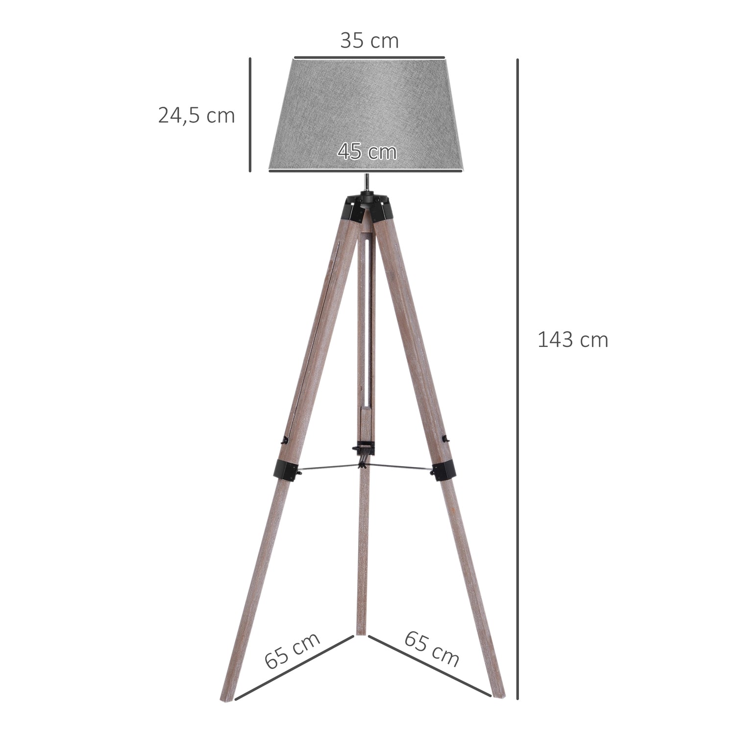 Höjdjusterbar stativ golvlampa, trä & linne, skandinavisk design