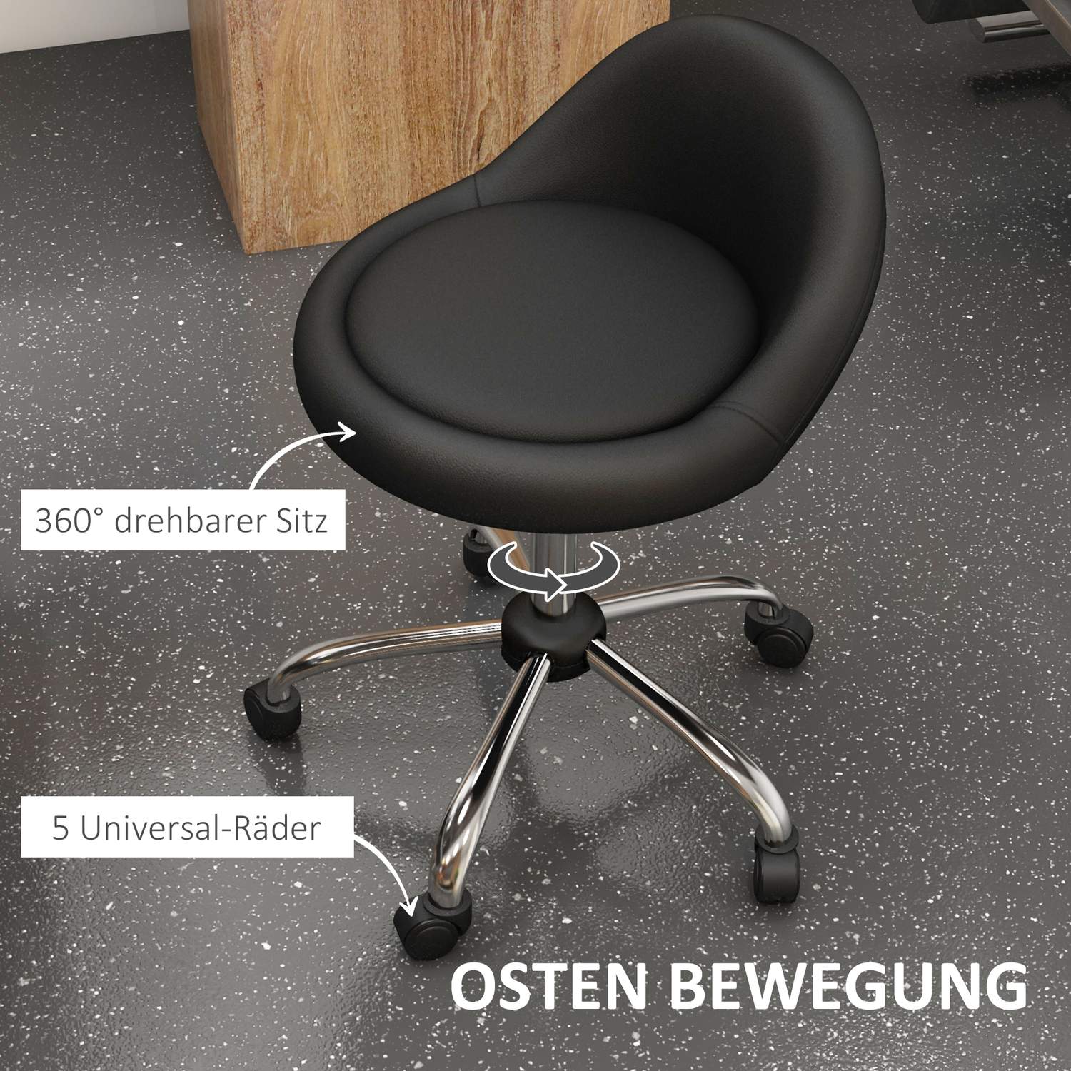 Höjdjusterbar svängbar rullpall, konstläder, svart