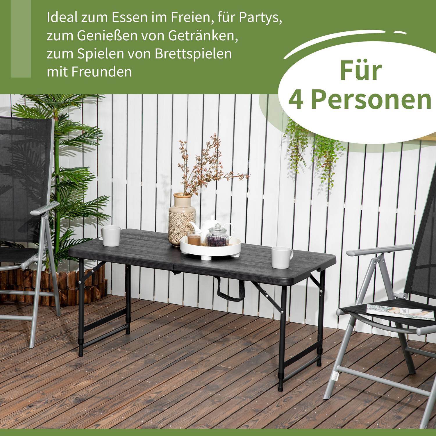 Höjdjusterbart hopfällbart trädgårdsbord – Stålstomme, 4 säten
