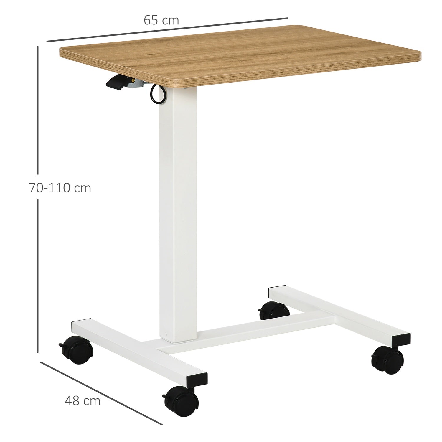 Höjdjusterbart stående skrivbord, hjul, C-form, 70-110 cm
