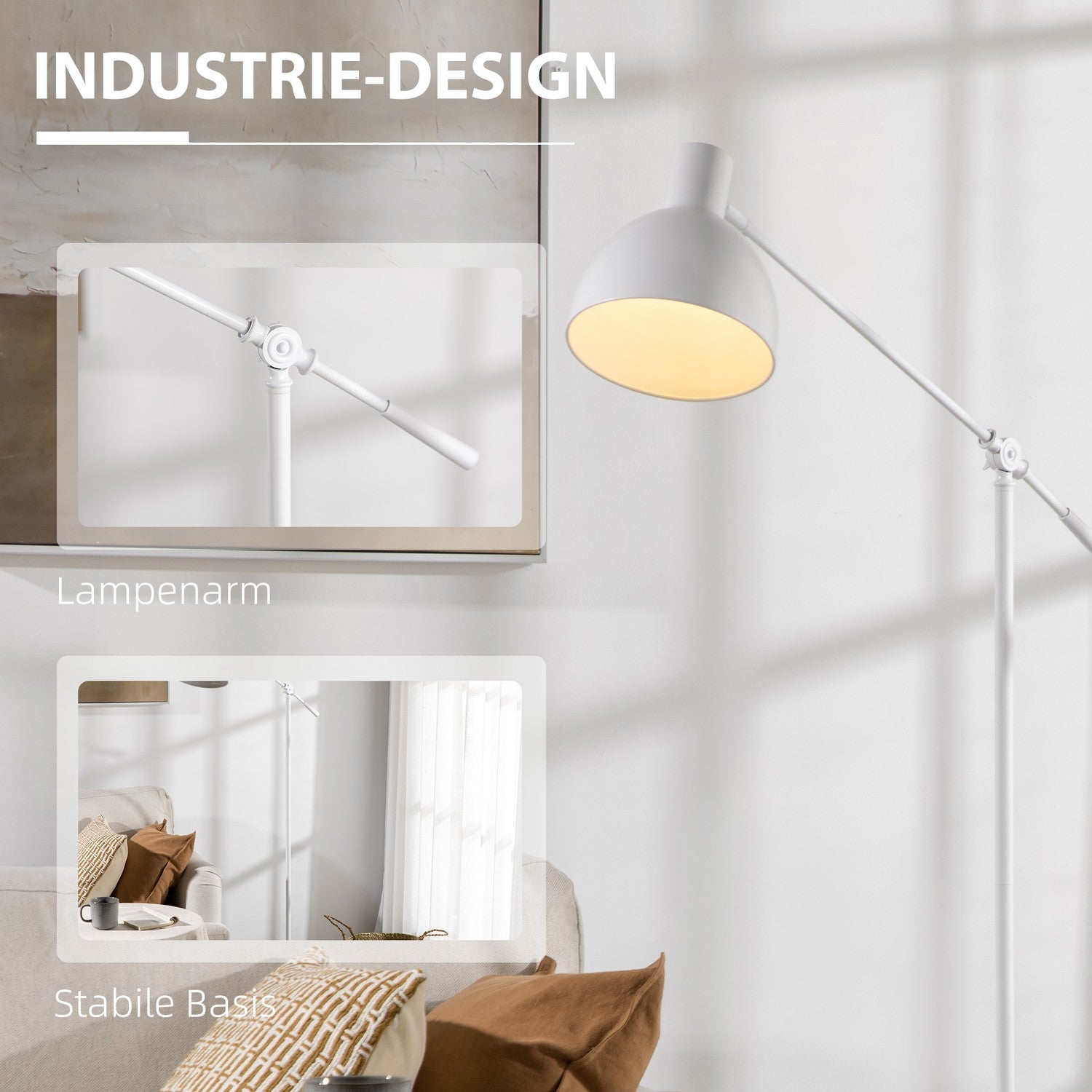Výškově nastavitelná bílá oblouková stojací lampa na čtení, patice E27