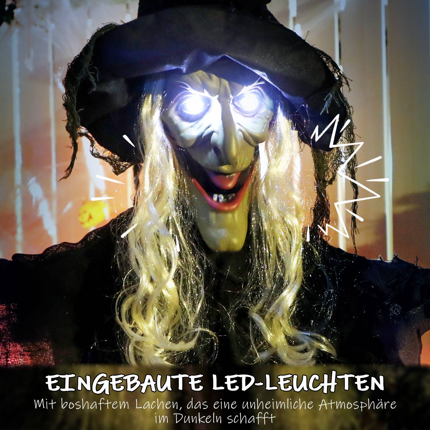 Hängande Halloweenhäxa med LED-ljus, ljud, 183 cm