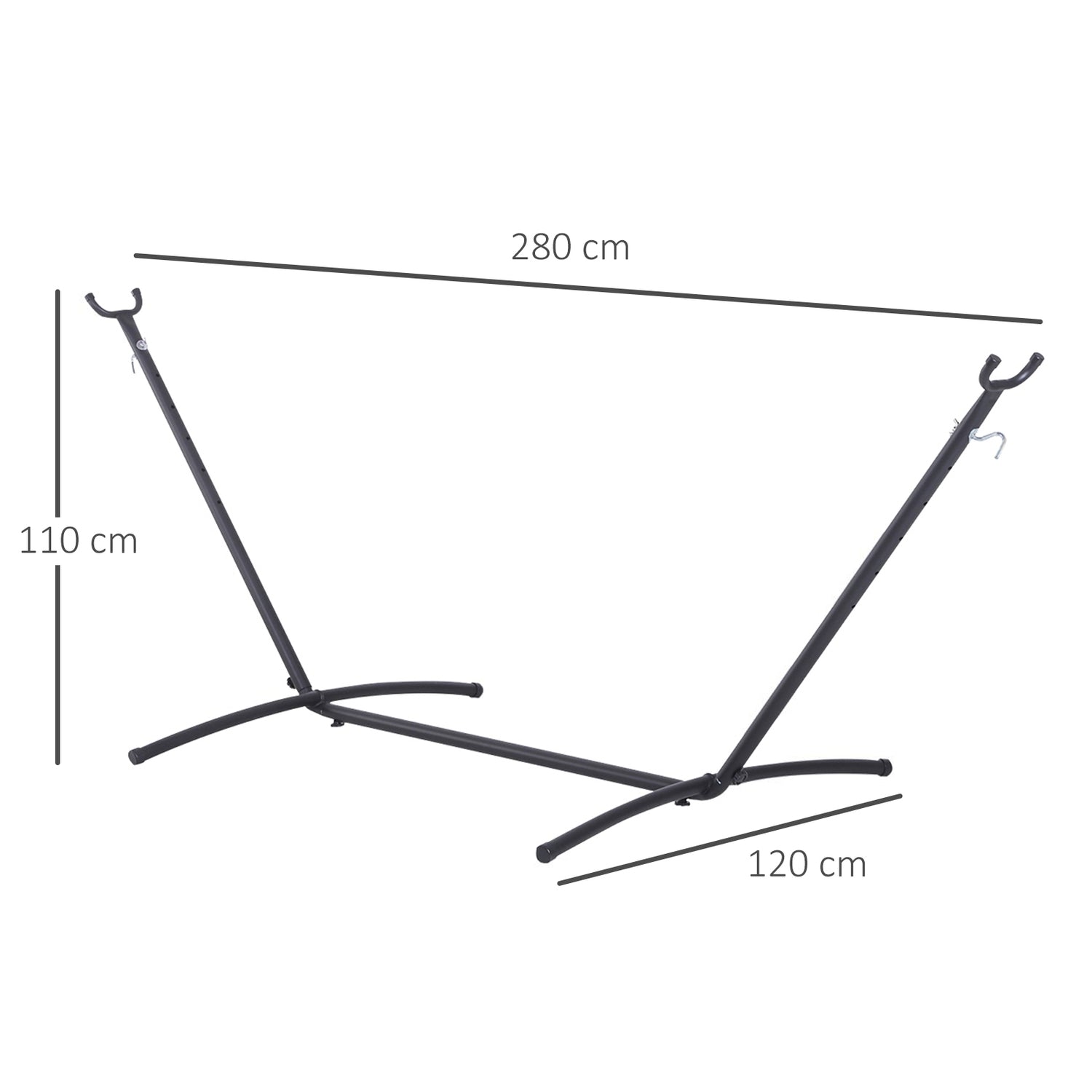 Hängmatta i metall med krokar – 280 x 120 x 110 cm, 120 kg kapacitet