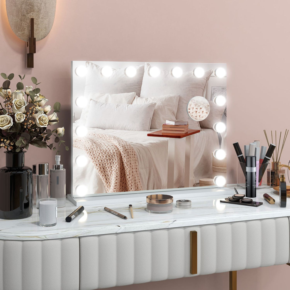 Hollywoodské kosmetické zrcadlo, 15 LED, 3 režimy, 10násobné zvětšení, USB