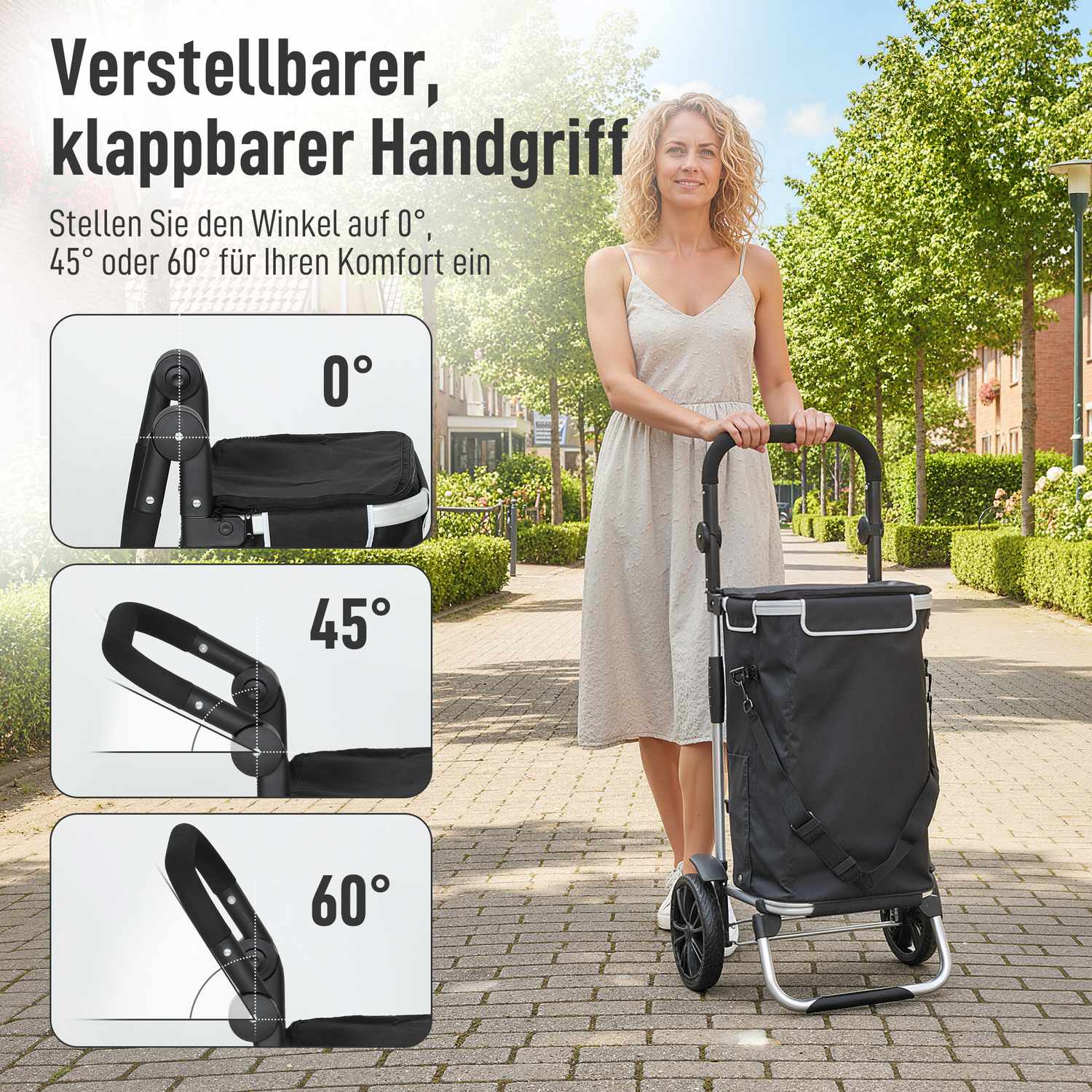 Hopfällbar 3-i-1-kundvagn, 40 l, 25 kg kapacitet, svart