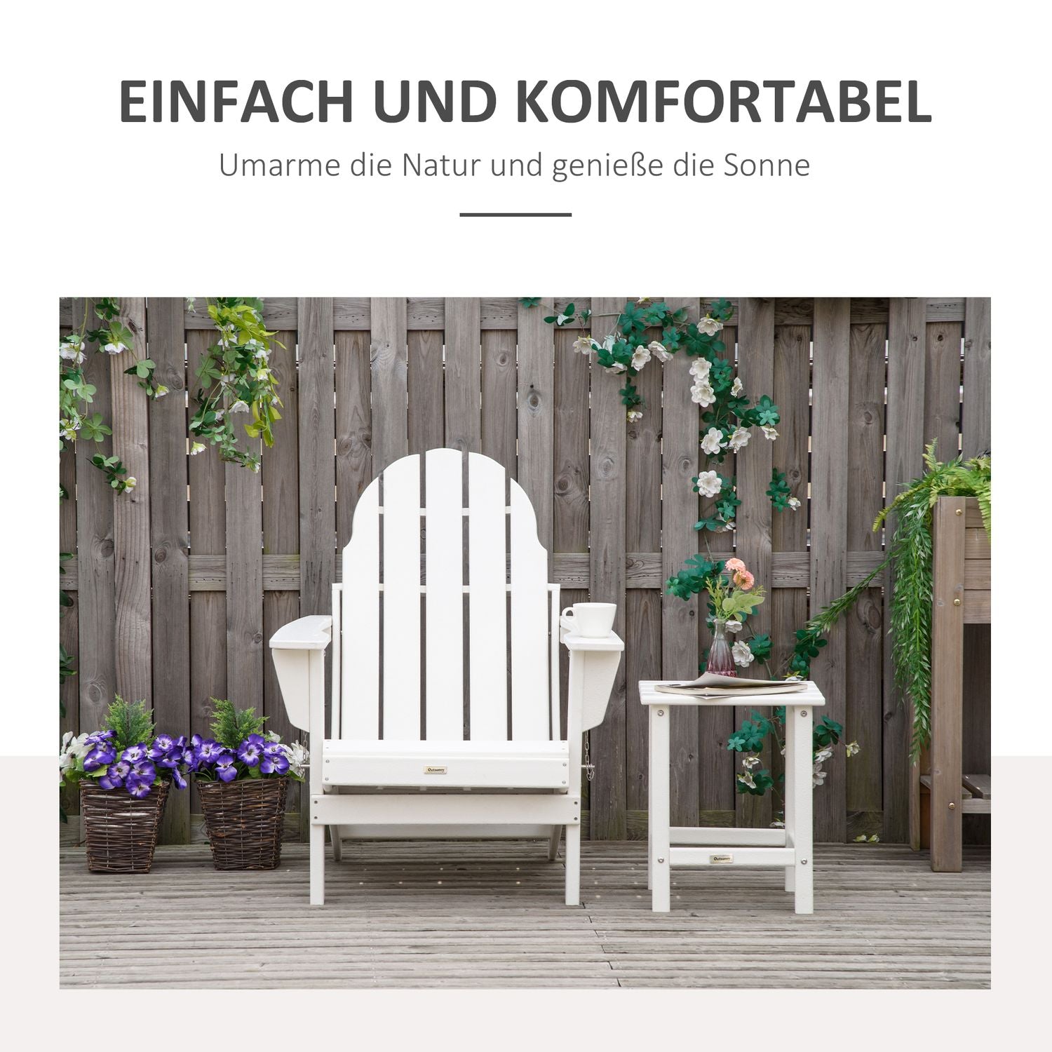 Hopfällbar Adirondack Trädgårdsstol – Vit, 75x87x93 cm